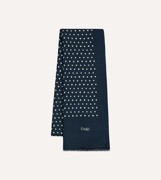 Navy Polka Dot Wool Scarf – Drakes