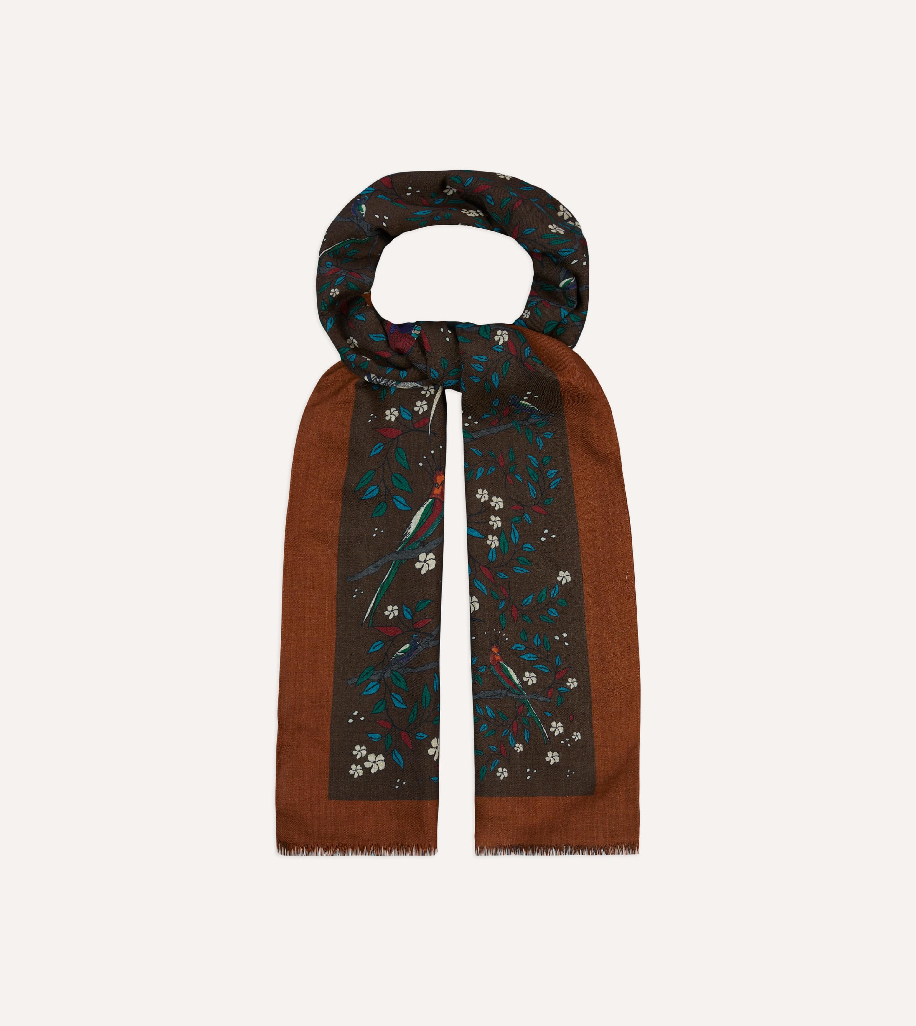小物 Drake's scarf Brown Birds of Paradise Print Wool Scarf – Drakes