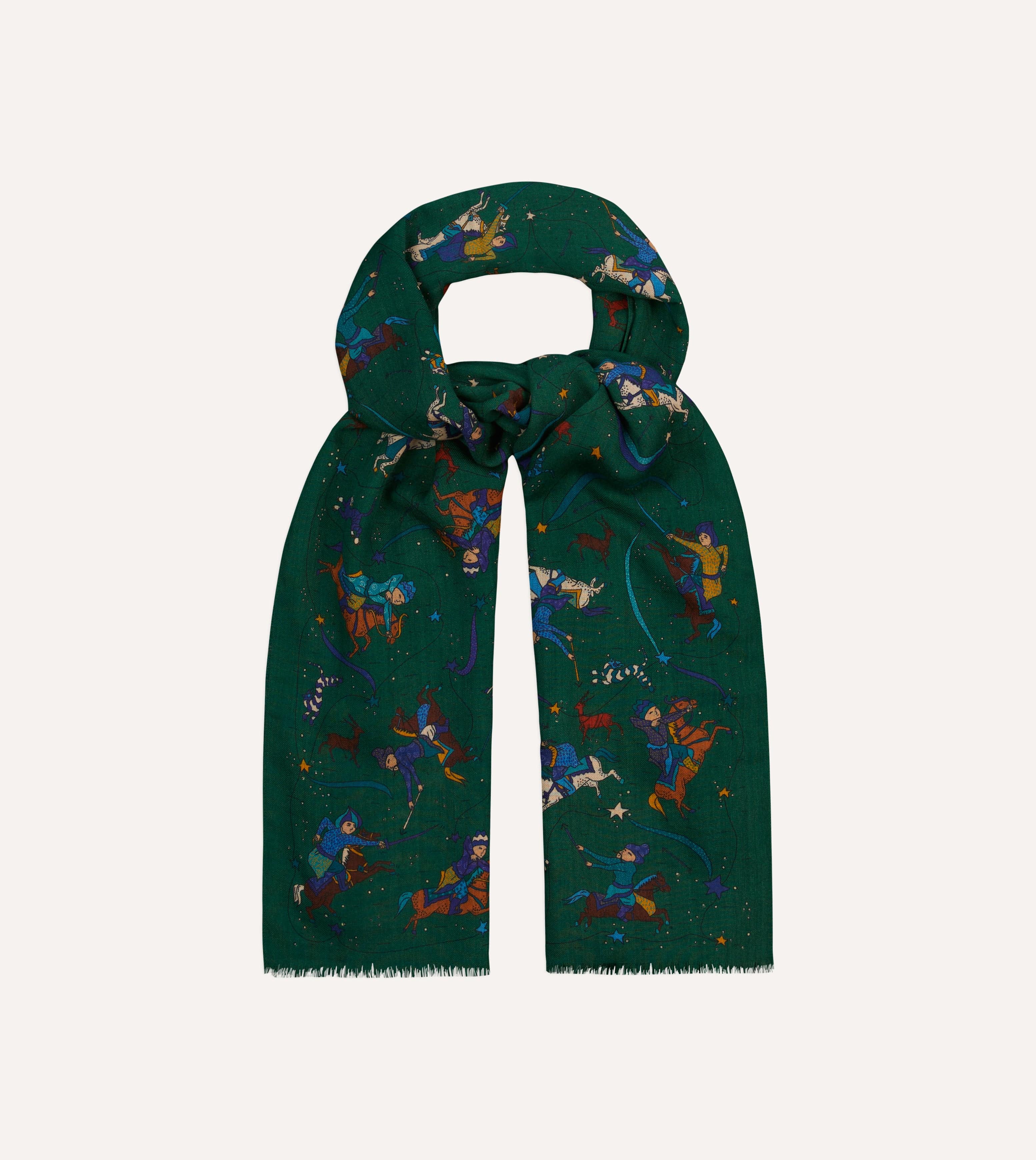 Green Mughal and Stars Print Wool Scarf