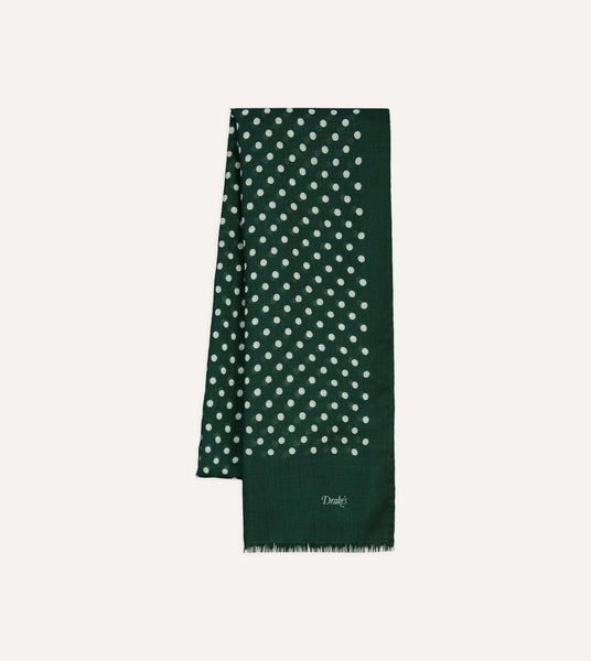 Green Hand-Drawn Polka Dot Wool Scarf – Drakes