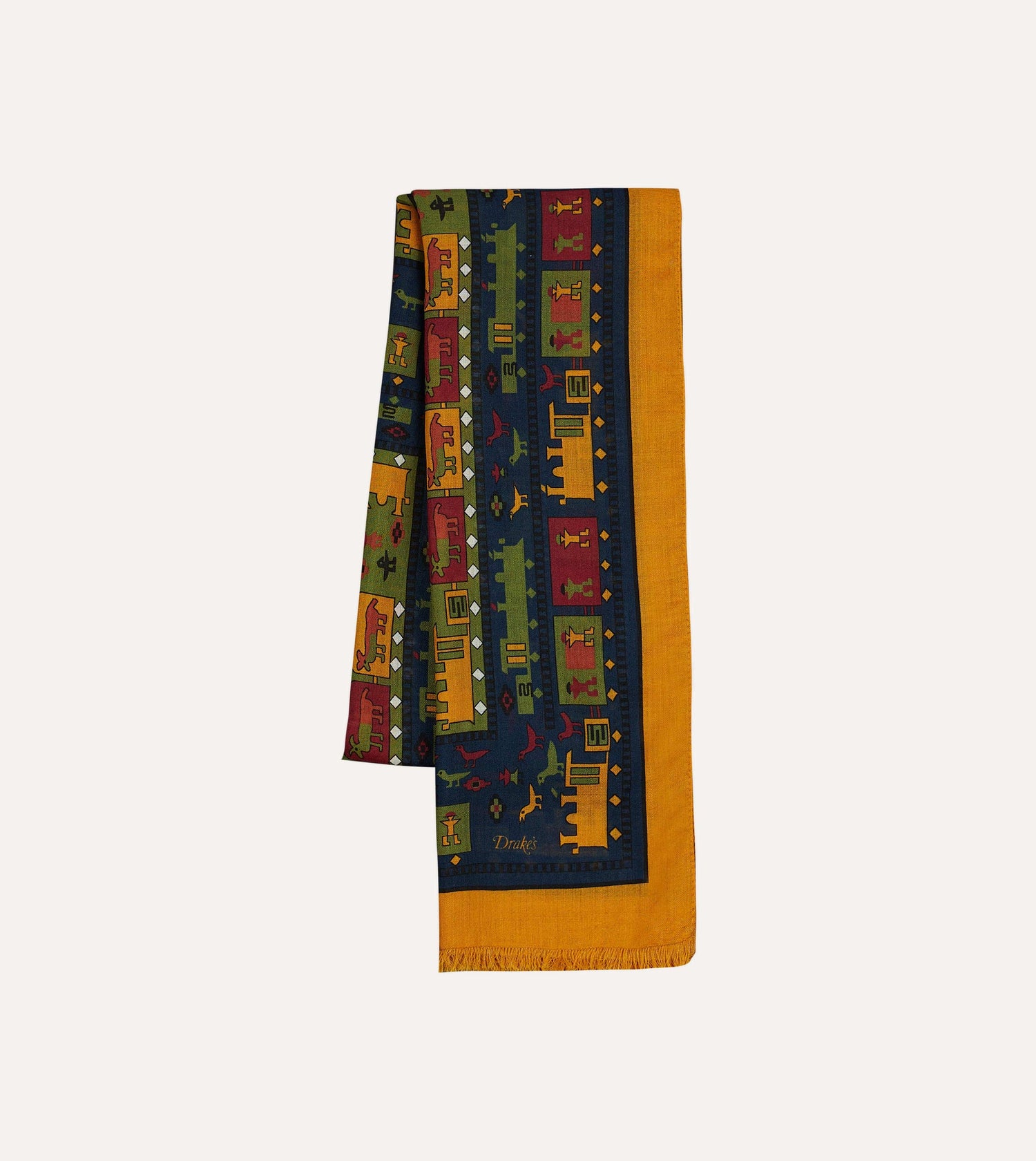 Navy and Yellow Navajo Print Wool-Silk Scarf