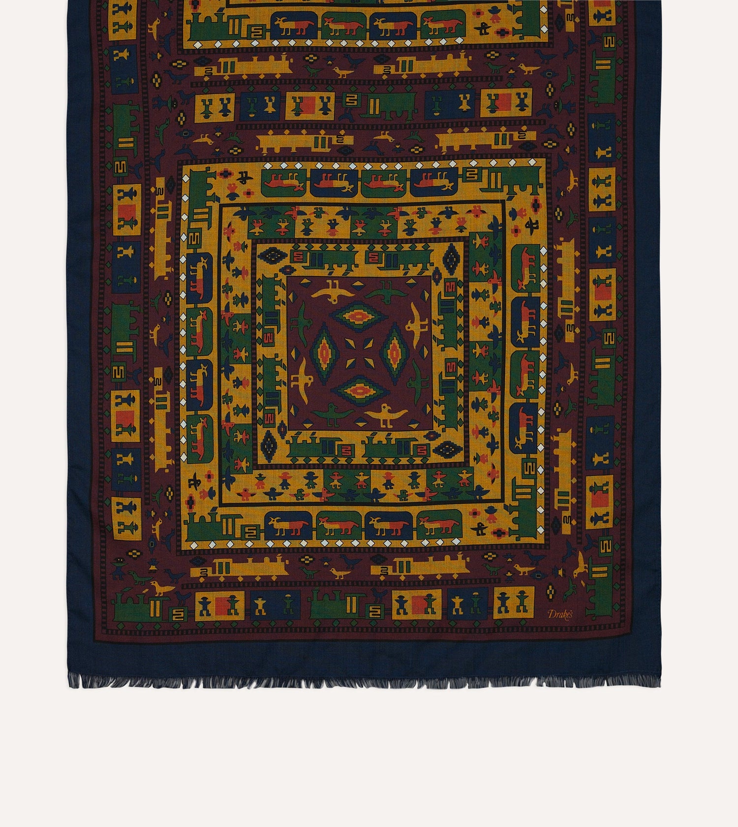Navy and Red Navajo Print Wool-Silk Scarf
