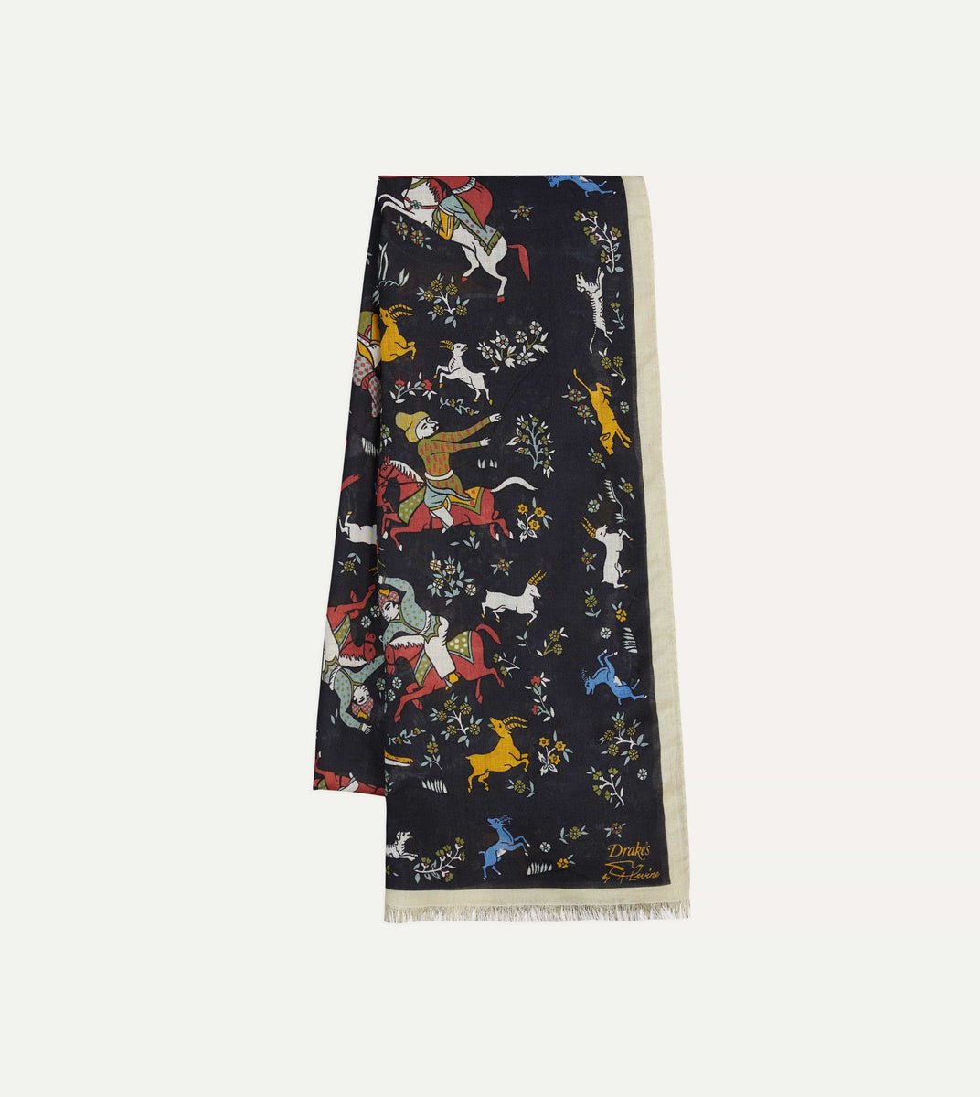 Drake's by A. Levine Black Mughal Print Wool-Silk Scarf – Drakes