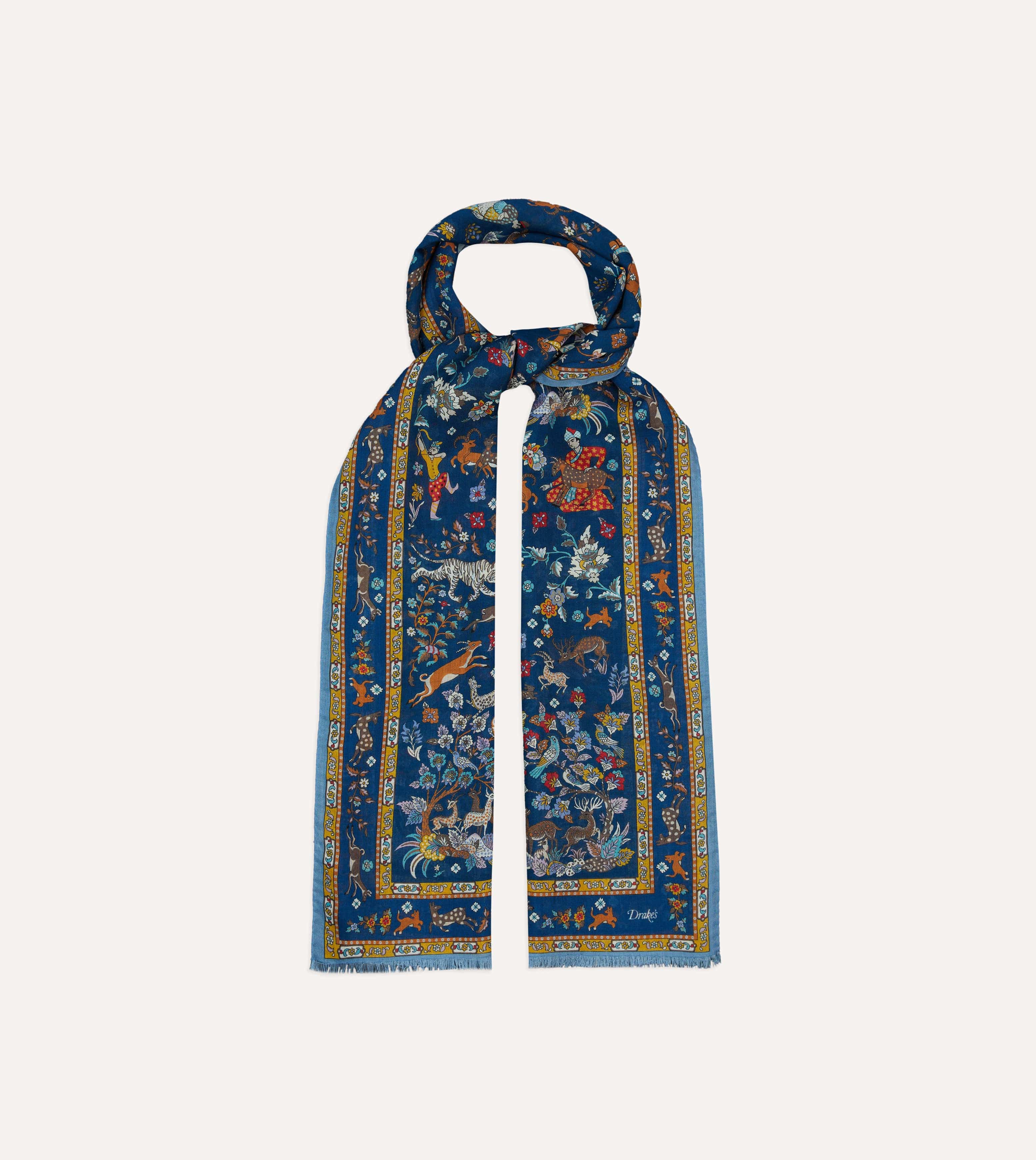 Navy Summer Mughal Print Wool Silk Scarf