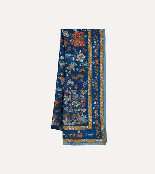 Navy Summer Mughal Print Wool Silk Scarf – Drakes