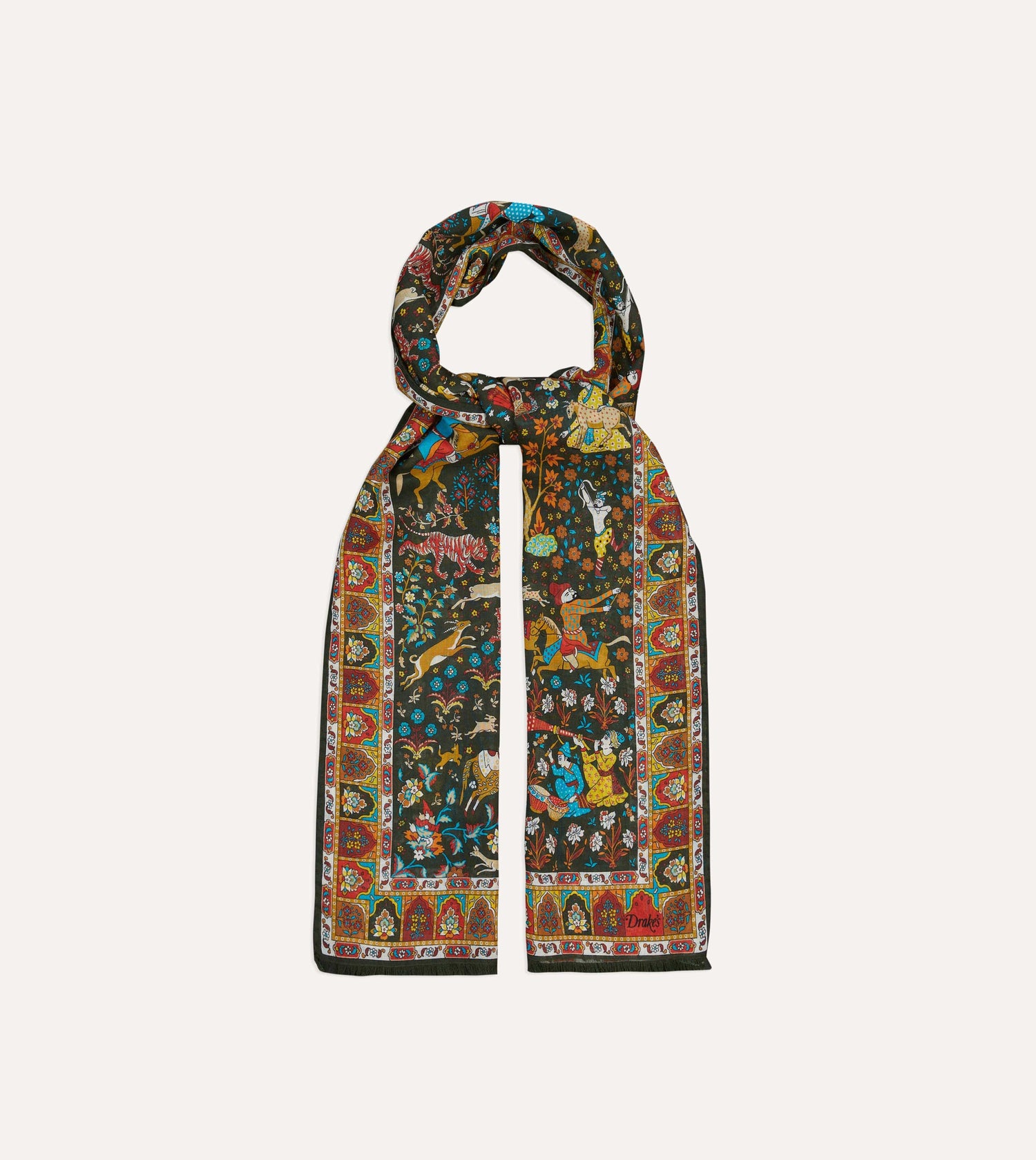 Green Mughal Garden Print Wool Silk Scarf