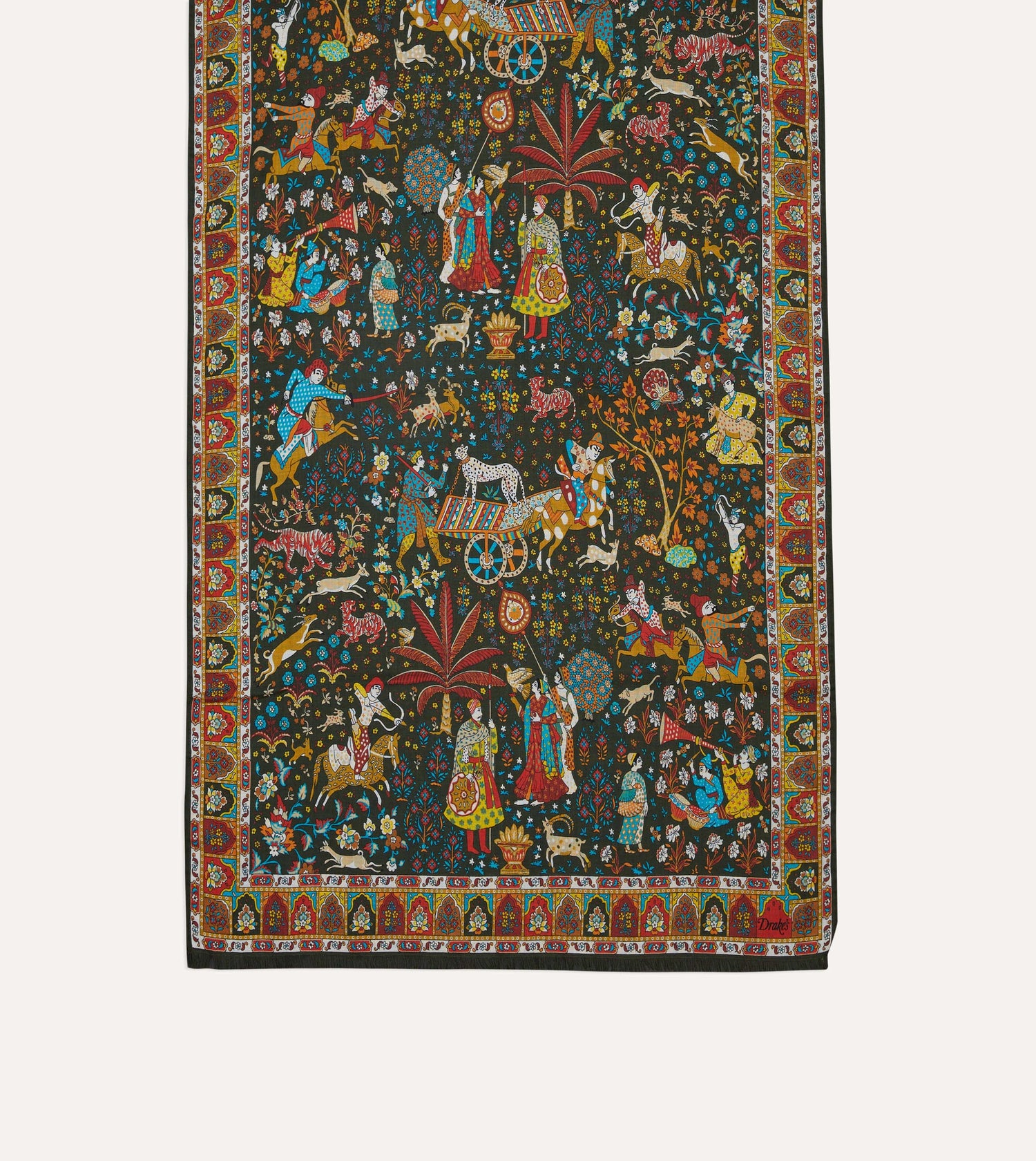 Green Mughal Garden Print Wool Silk Scarf