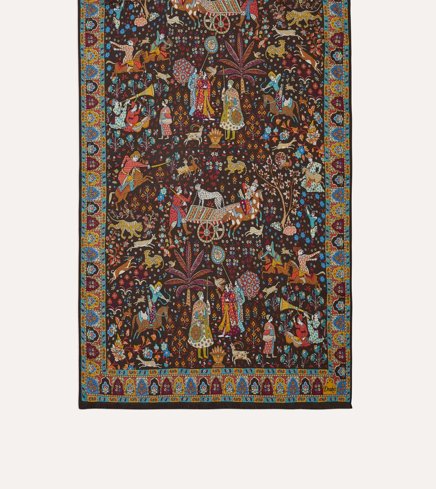 Brown Mughal Garden Print Wool Silk Scarf