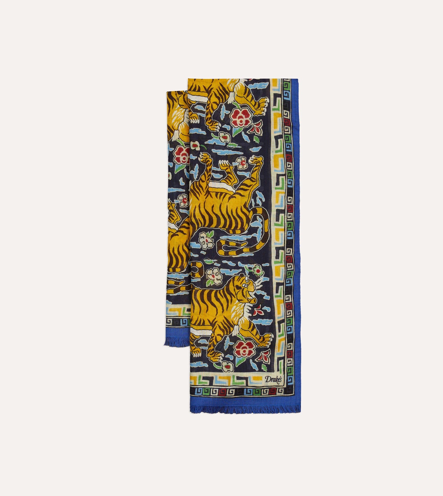 Blue Jumbo Tiger Print Wool-Silk Scarf