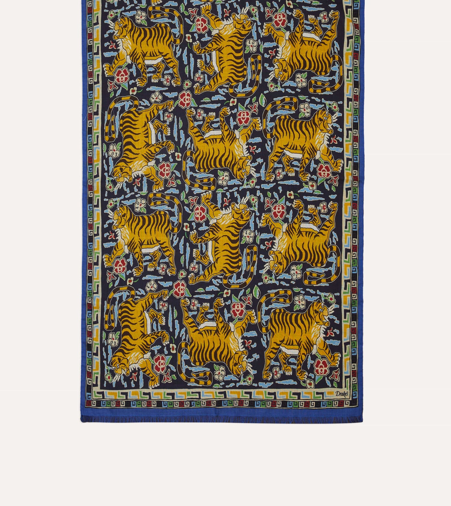 Blue Jumbo Tiger Print Wool-Silk Scarf