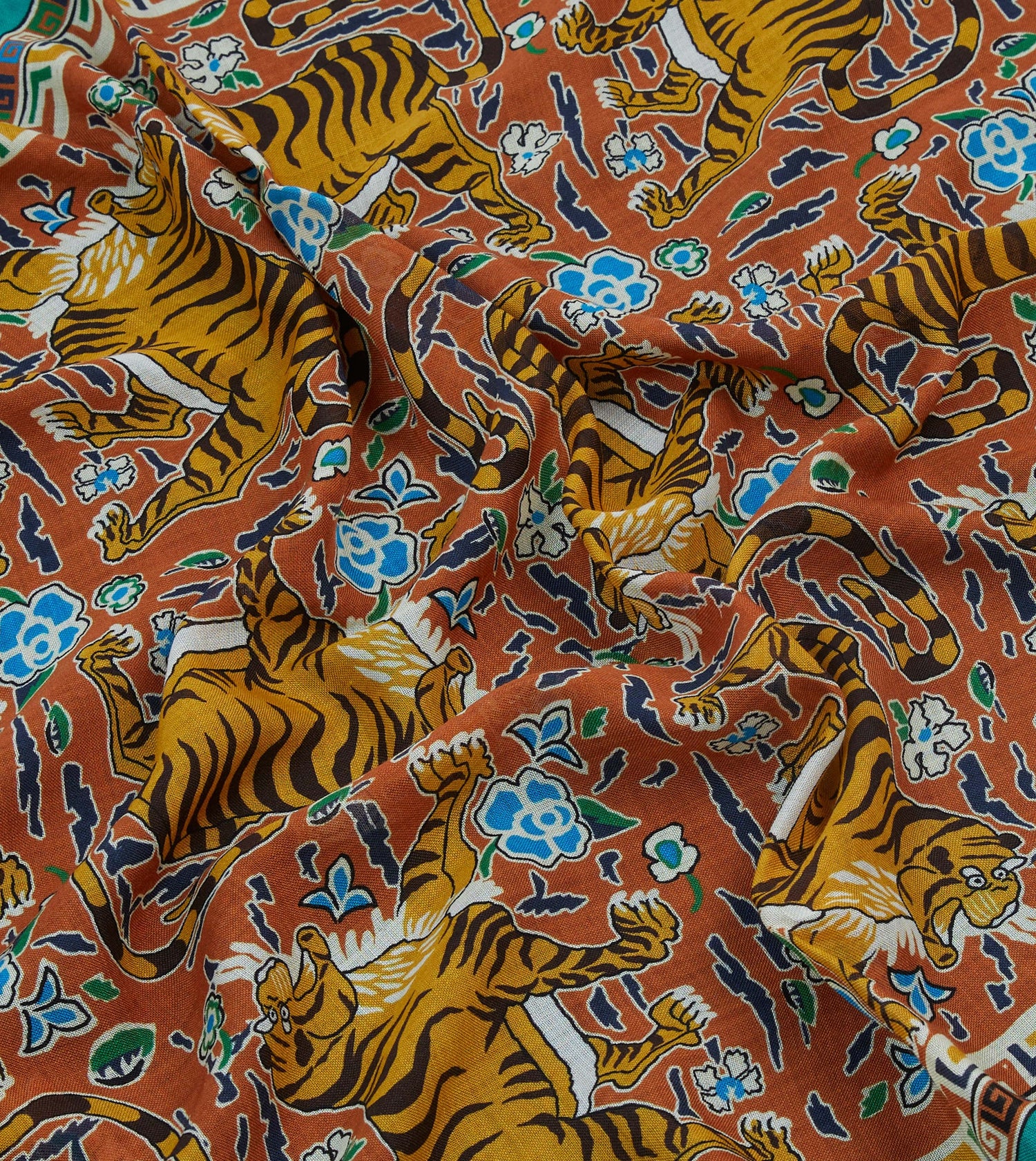 Orange Jumbo Tiger Print Wool-Silk Scarf