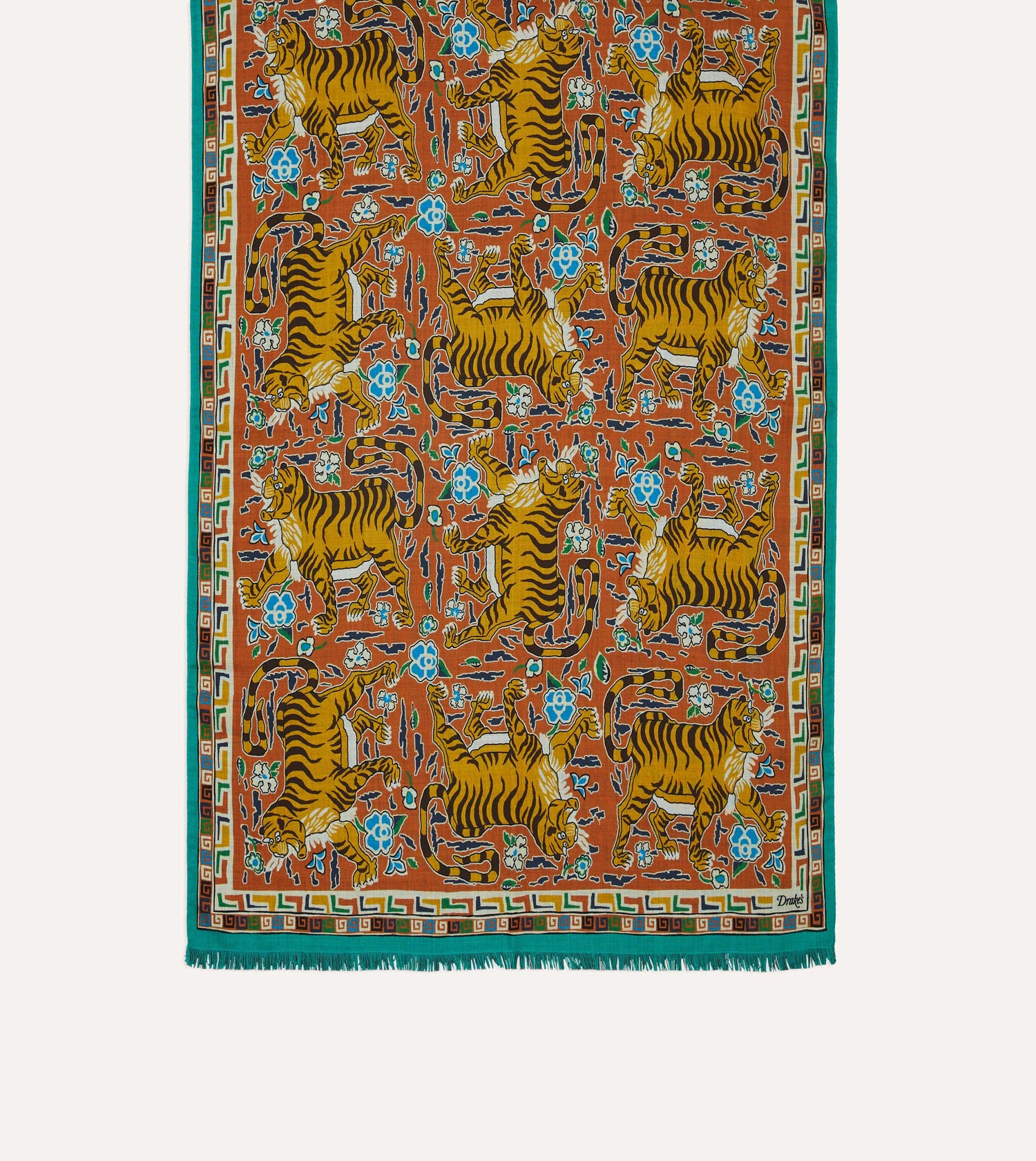 Orange Jumbo Tiger Print Wool-Silk Scarf