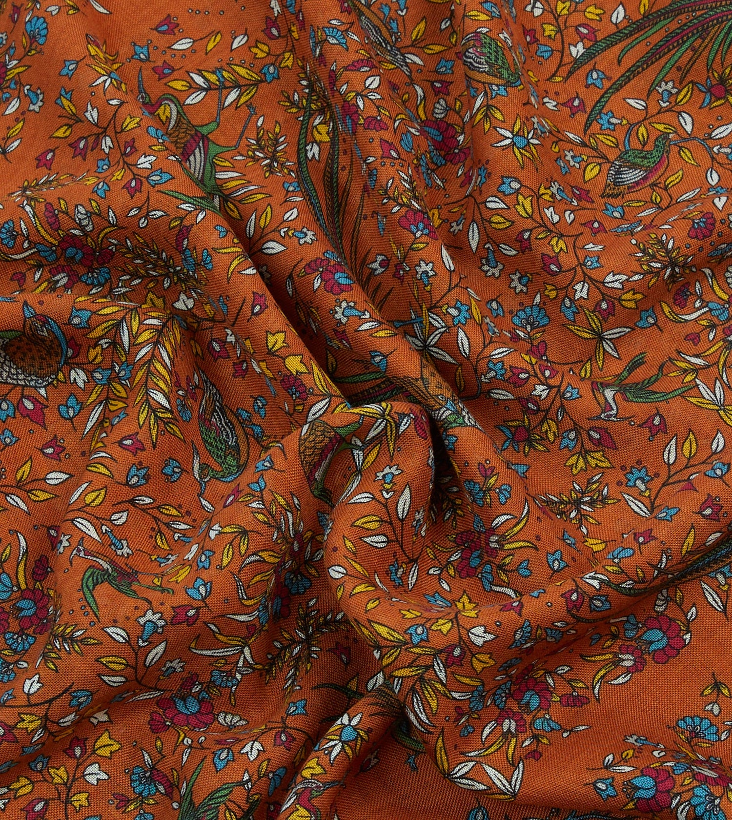 Orange Birds of Paradise Print Tubular Wool Silk Scarf