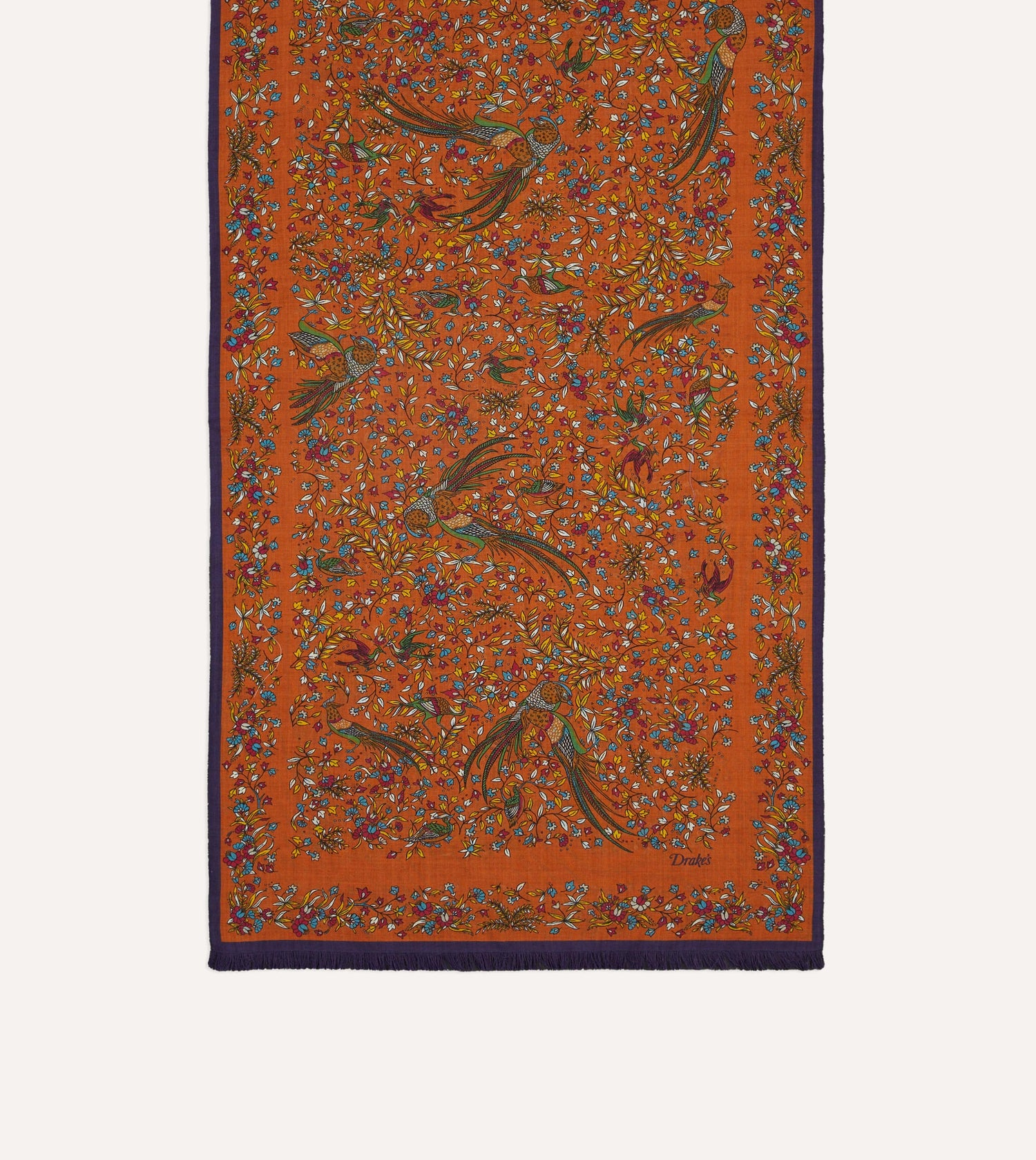 Orange Birds of Paradise Print Tubular Wool Silk Scarf