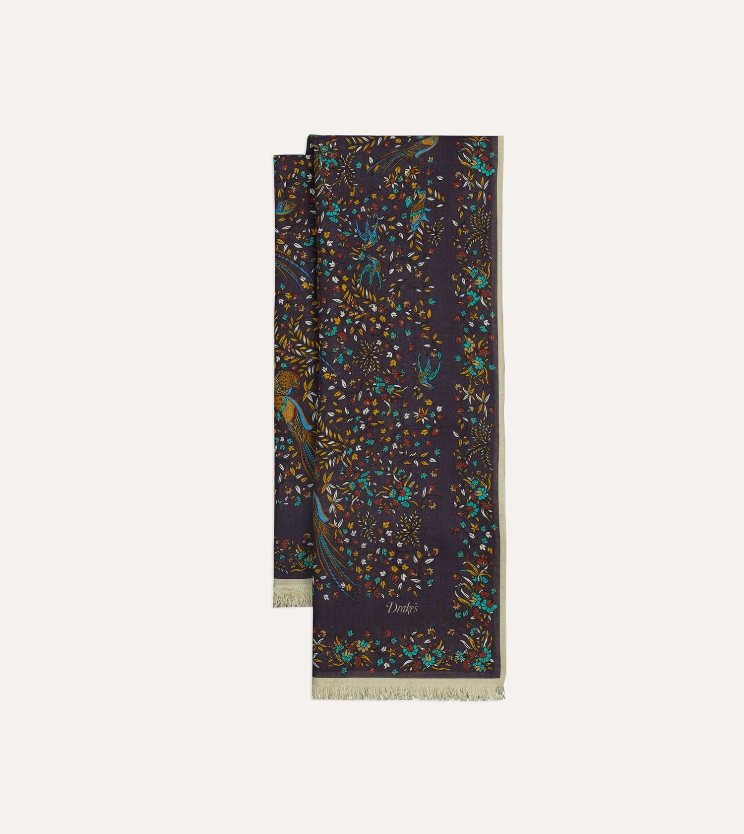 Purple Birds of Paradise Print Tubular Wool Silk Scarf