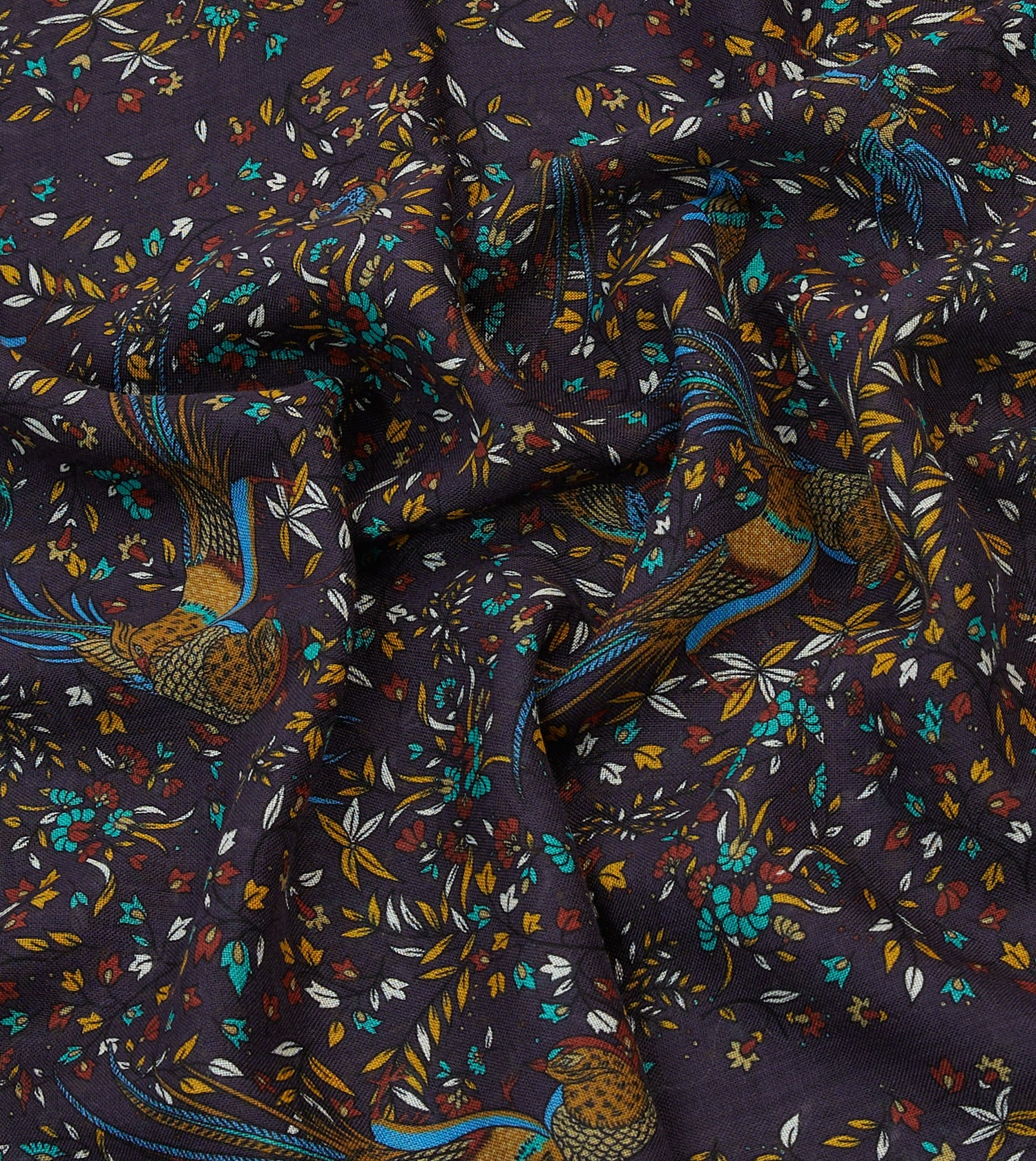 Purple Birds of Paradise Print Tubular Wool Silk Scarf