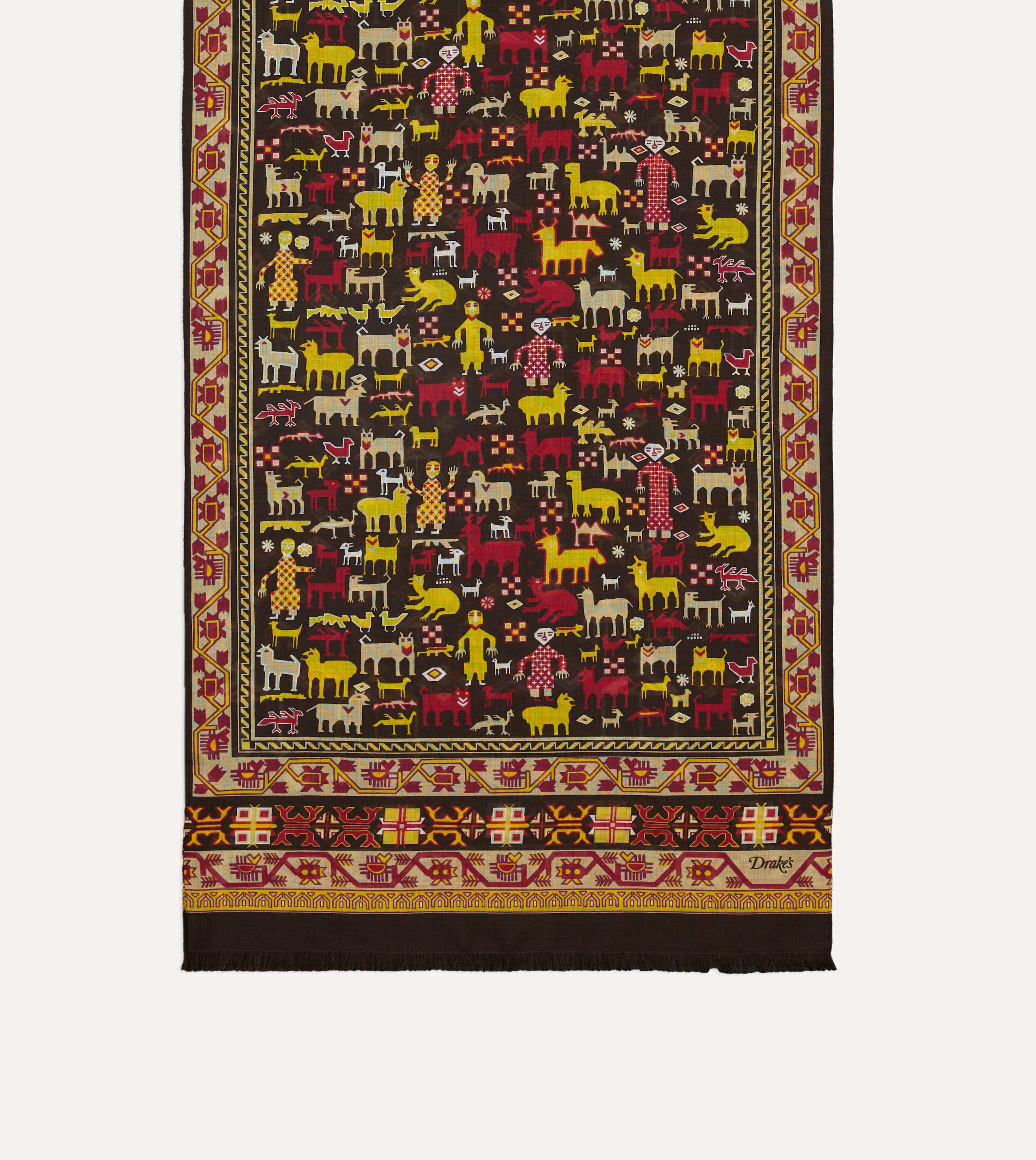 Brown Shaman Print Tubular Wool-Silk Scarf