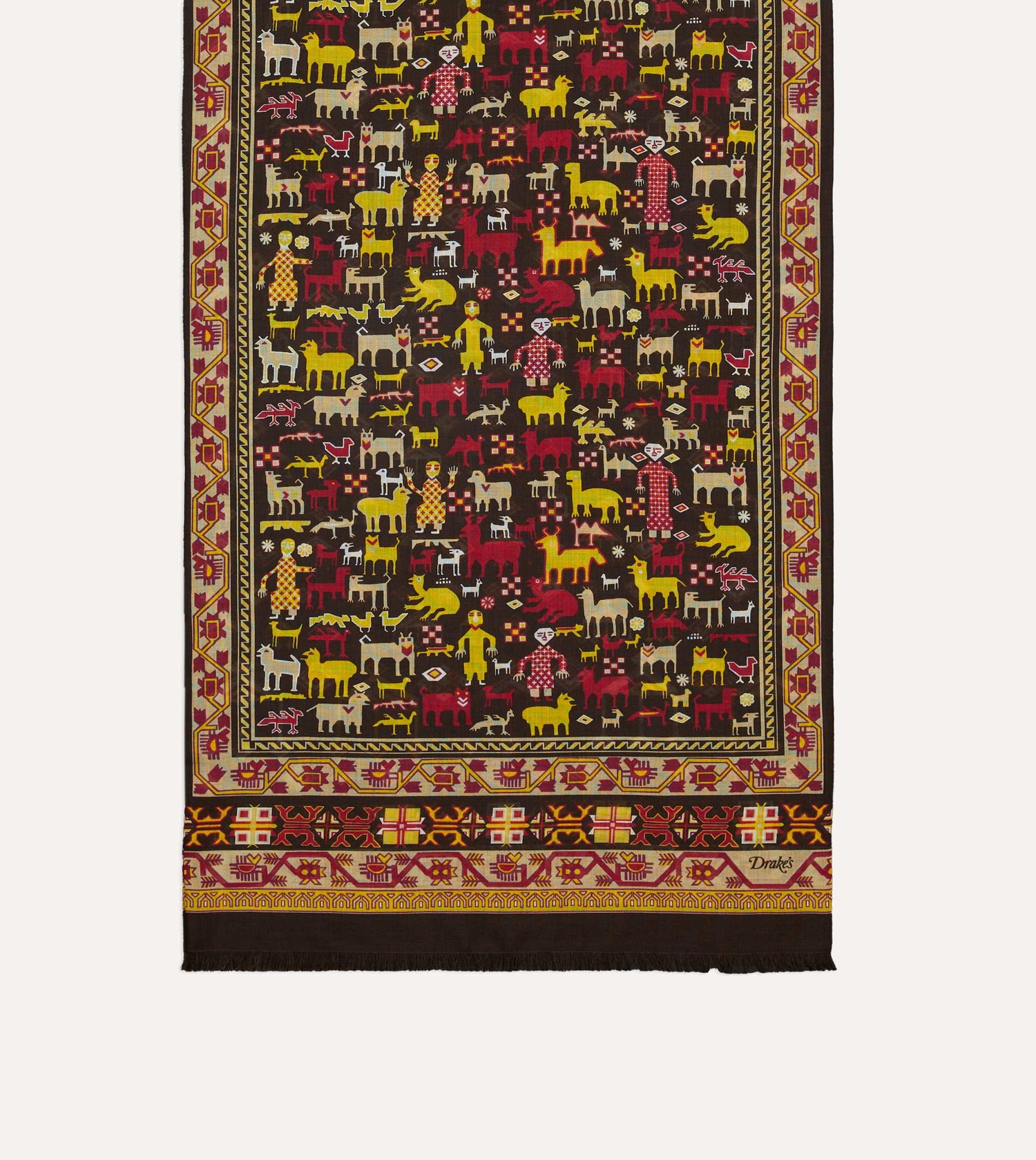 Brown Shaman Print Tubular Wool-Silk Scarf