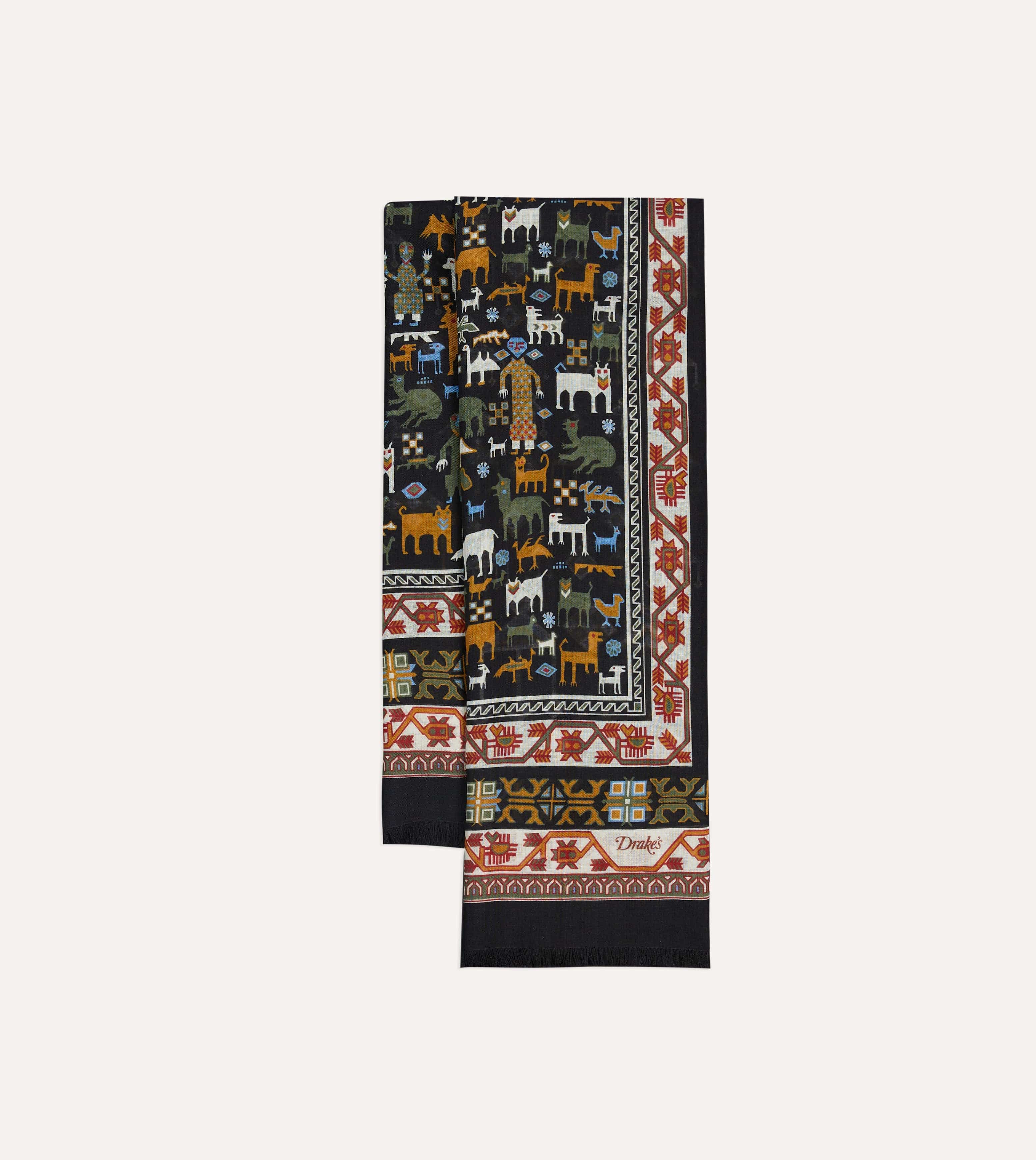 Black Shaman Print Tubular Wool-Silk Scarf