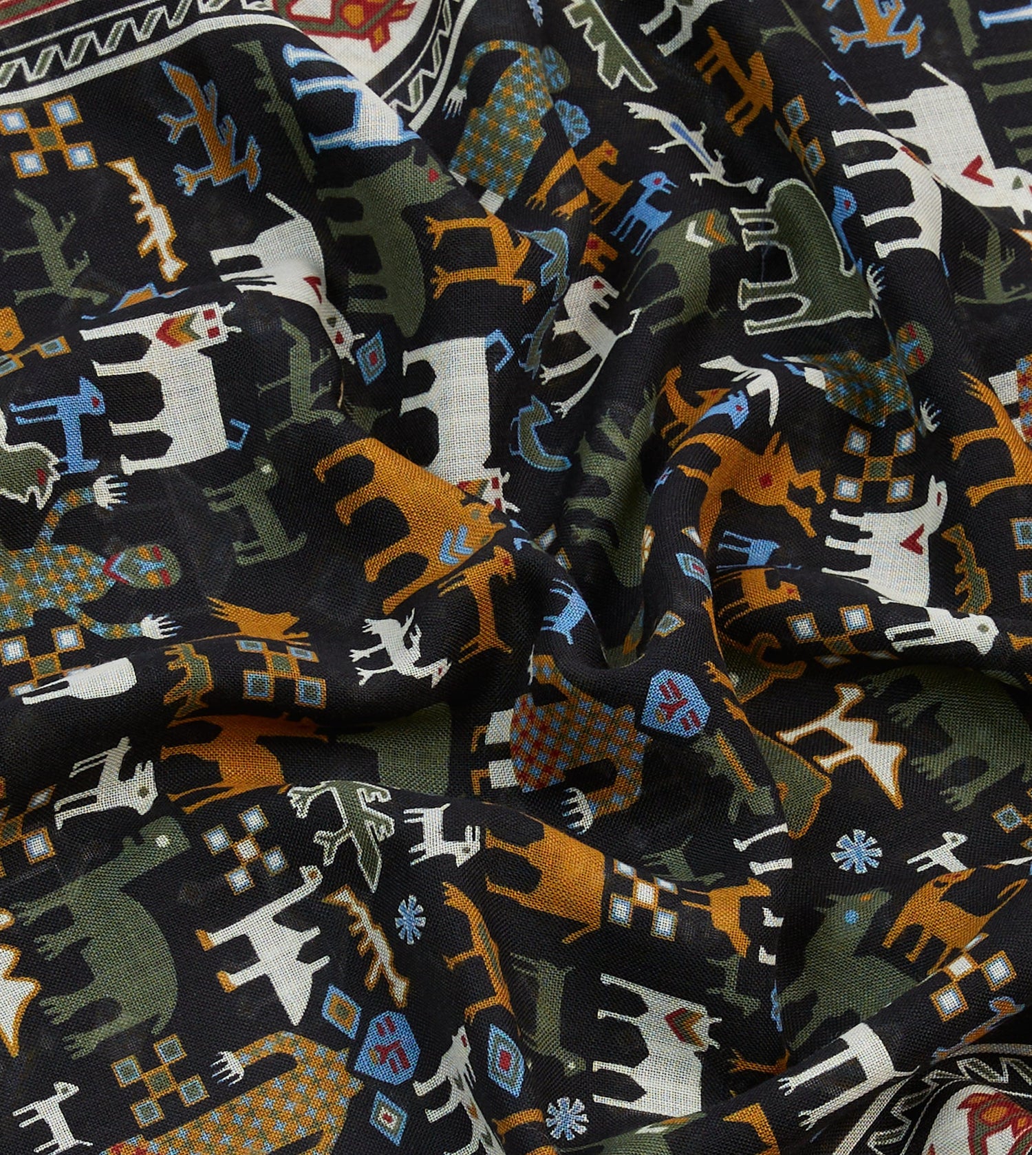 Black Shaman Print Tubular Wool-Silk Scarf