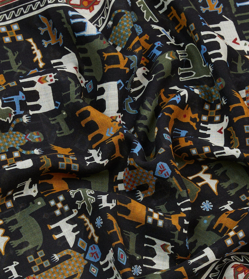 Black Shaman Print Tubular Wool-Silk Scarf