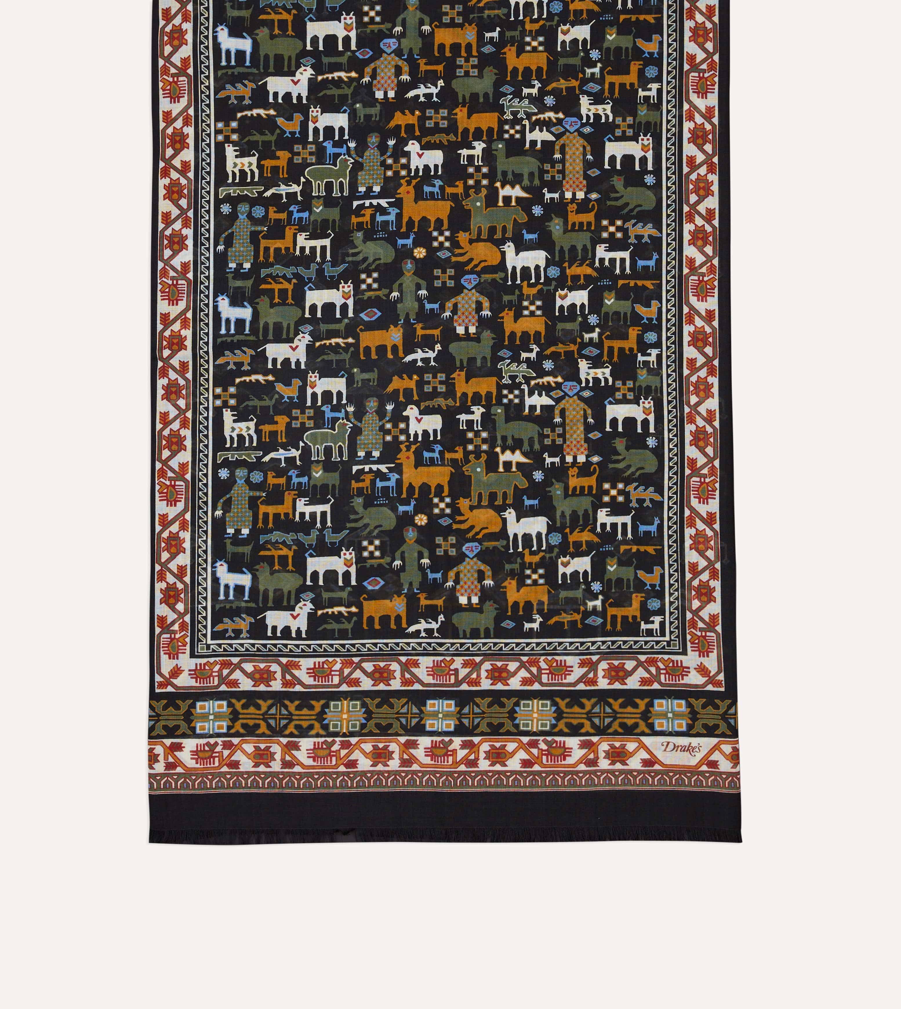 Black Shaman Print Tubular Wool-Silk Scarf