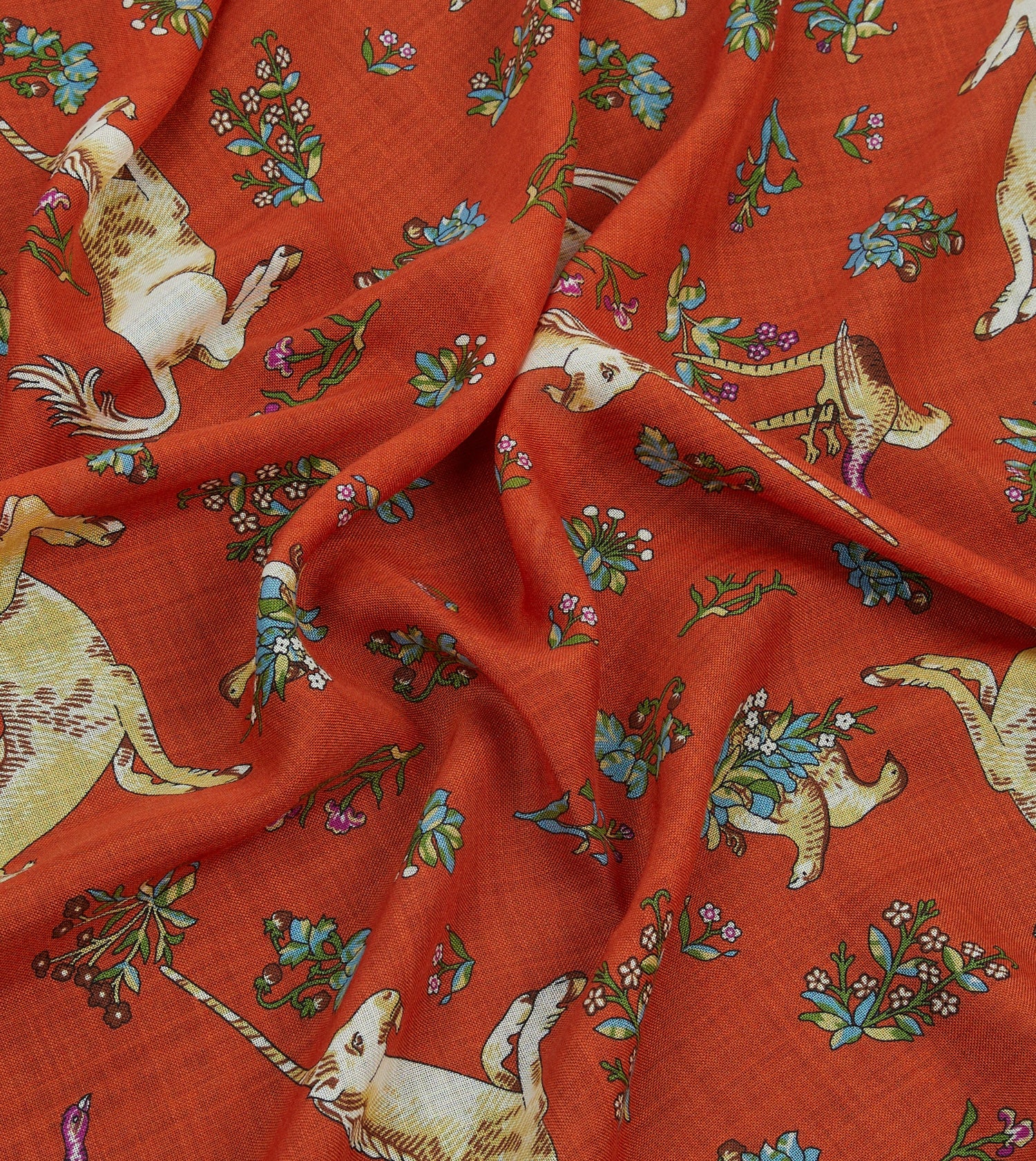 Orange and Green Unicorn Print Tubular Wool Silk Scarf