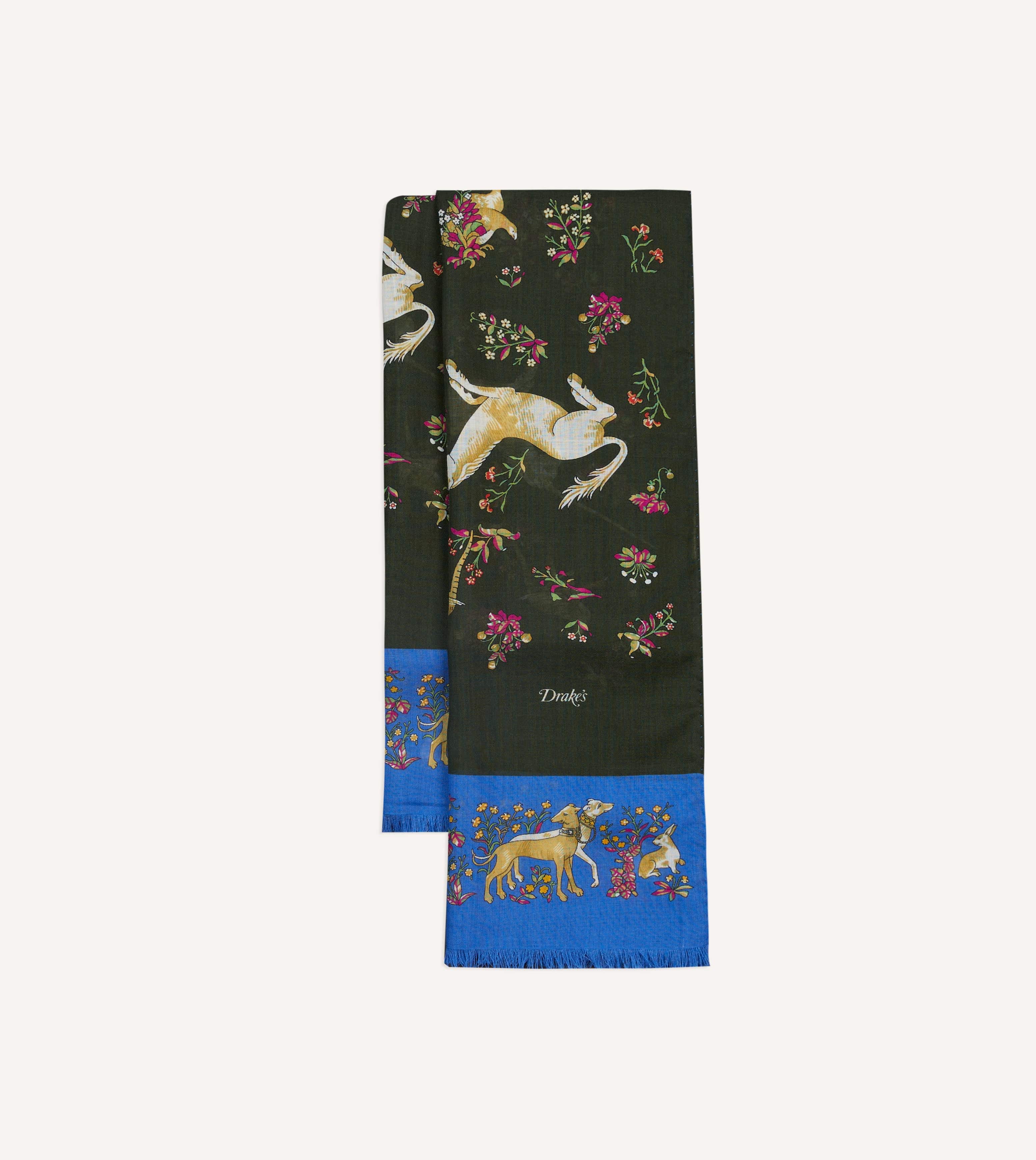 Green and Blue Unicorn Print Tubular Wool Silk Scarf