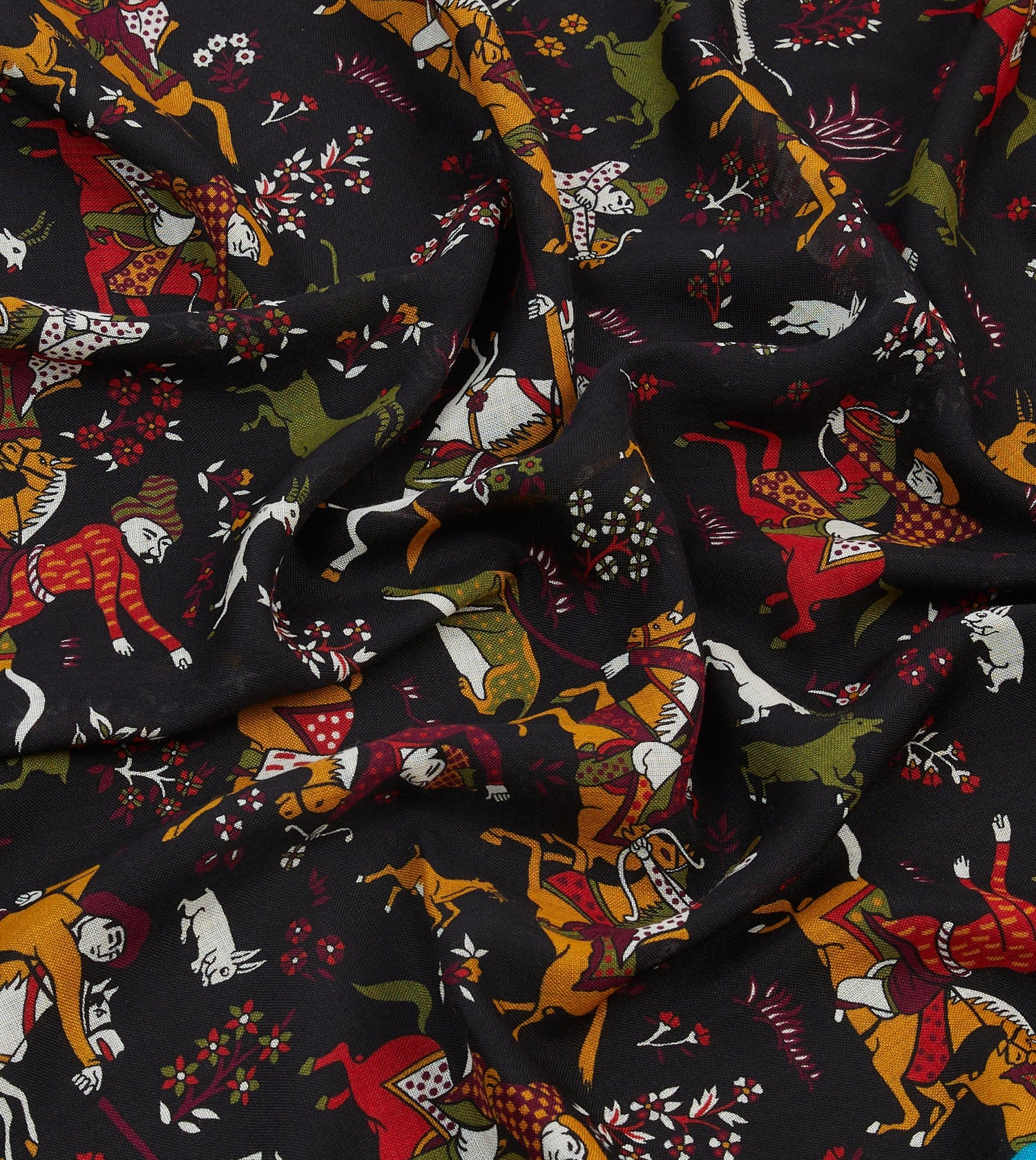 Black Mughal Archer Print Wool Silk Scarf