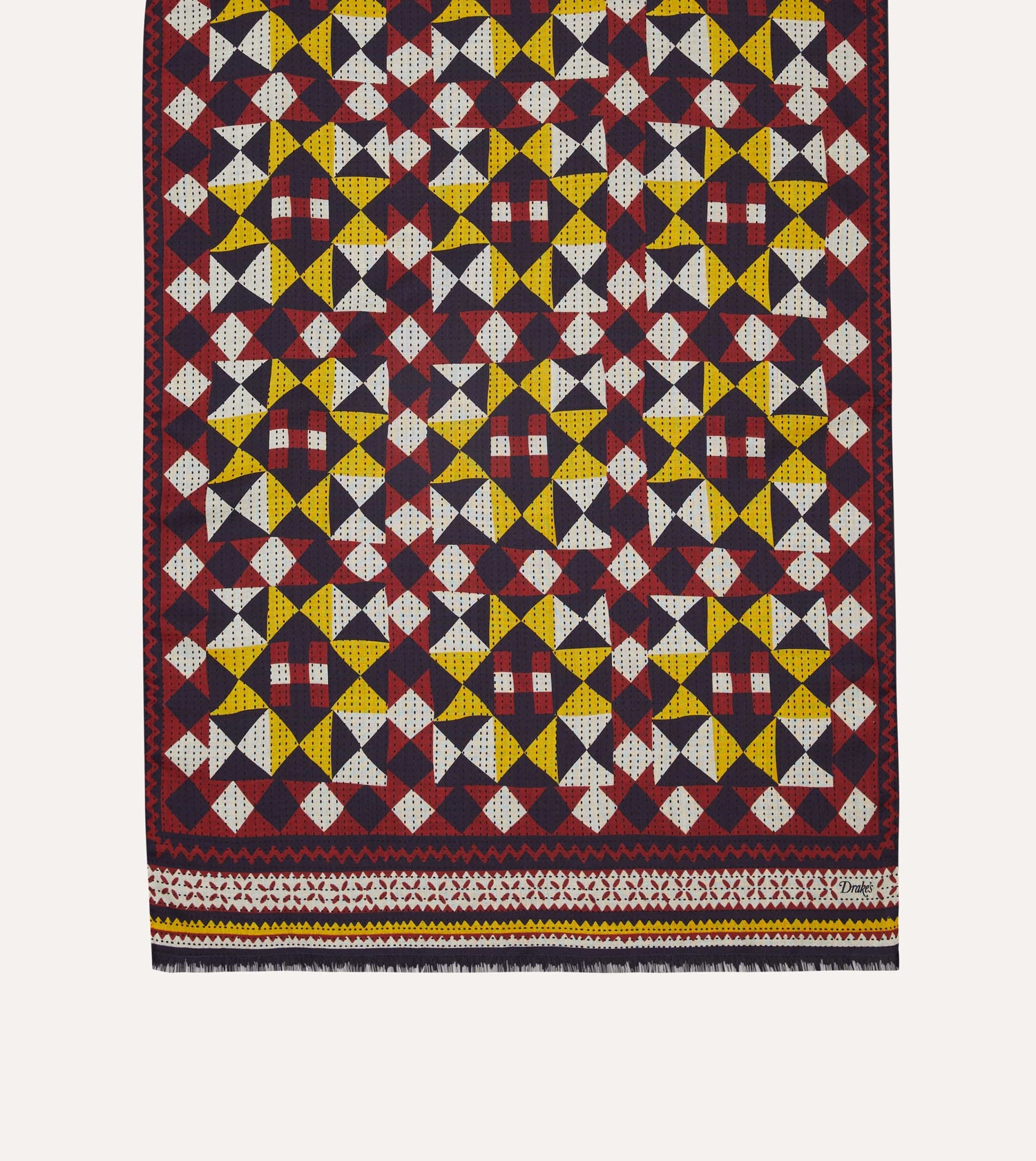 Red and Yellow Patchwork Print Wool-Silk Scarf