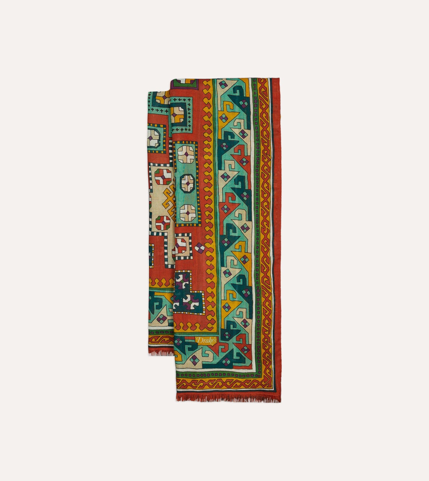 Red Kilim Print Wool-Silk Scarf