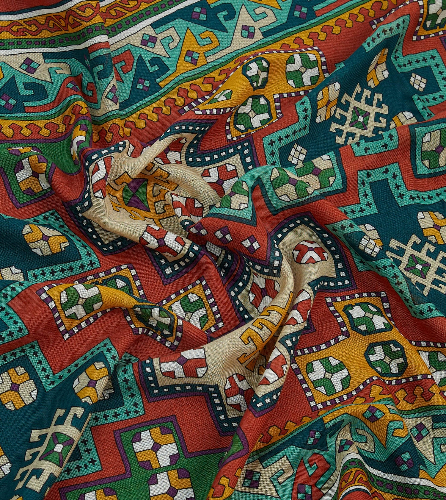 Red Kilim Print Wool-Silk Scarf