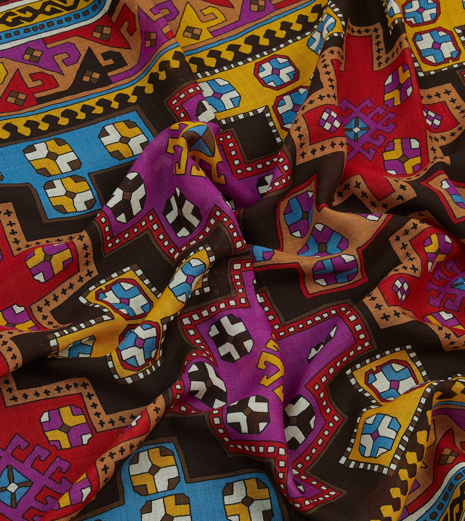 Brown Kilim Print Wool-Silk Scarf