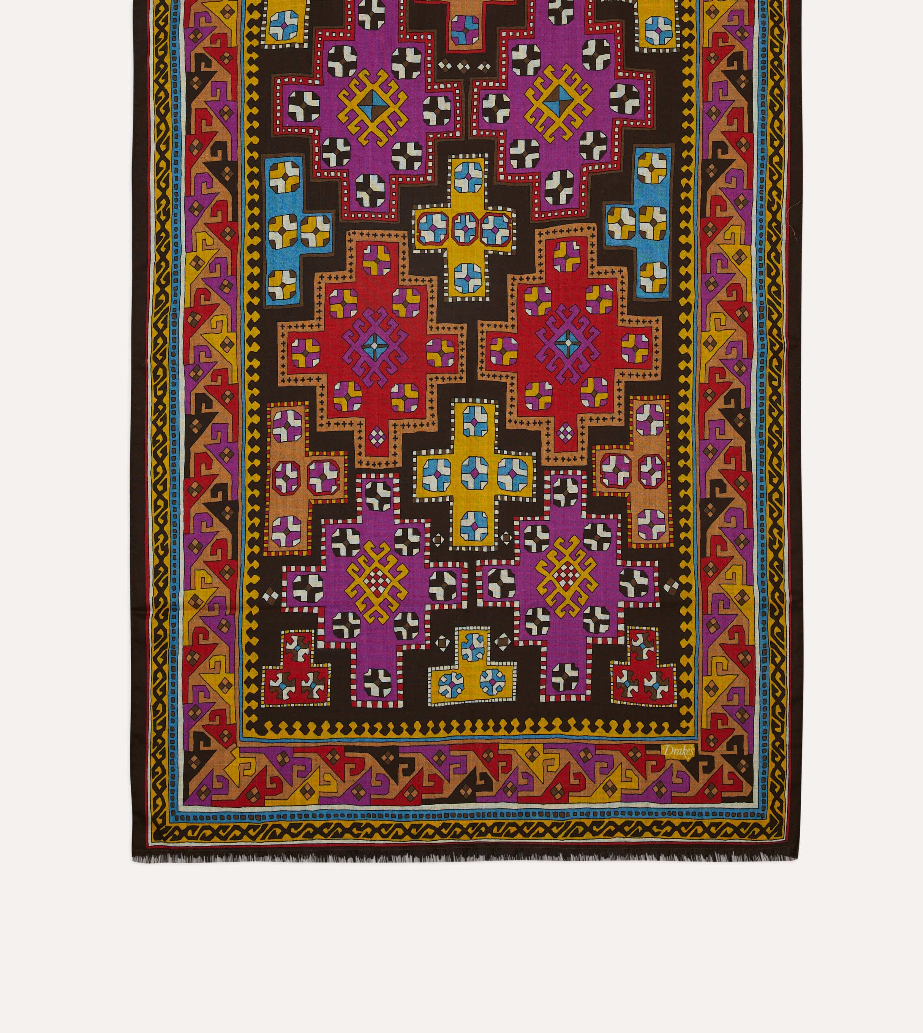 Brown Kilim Print Wool-Silk Scarf