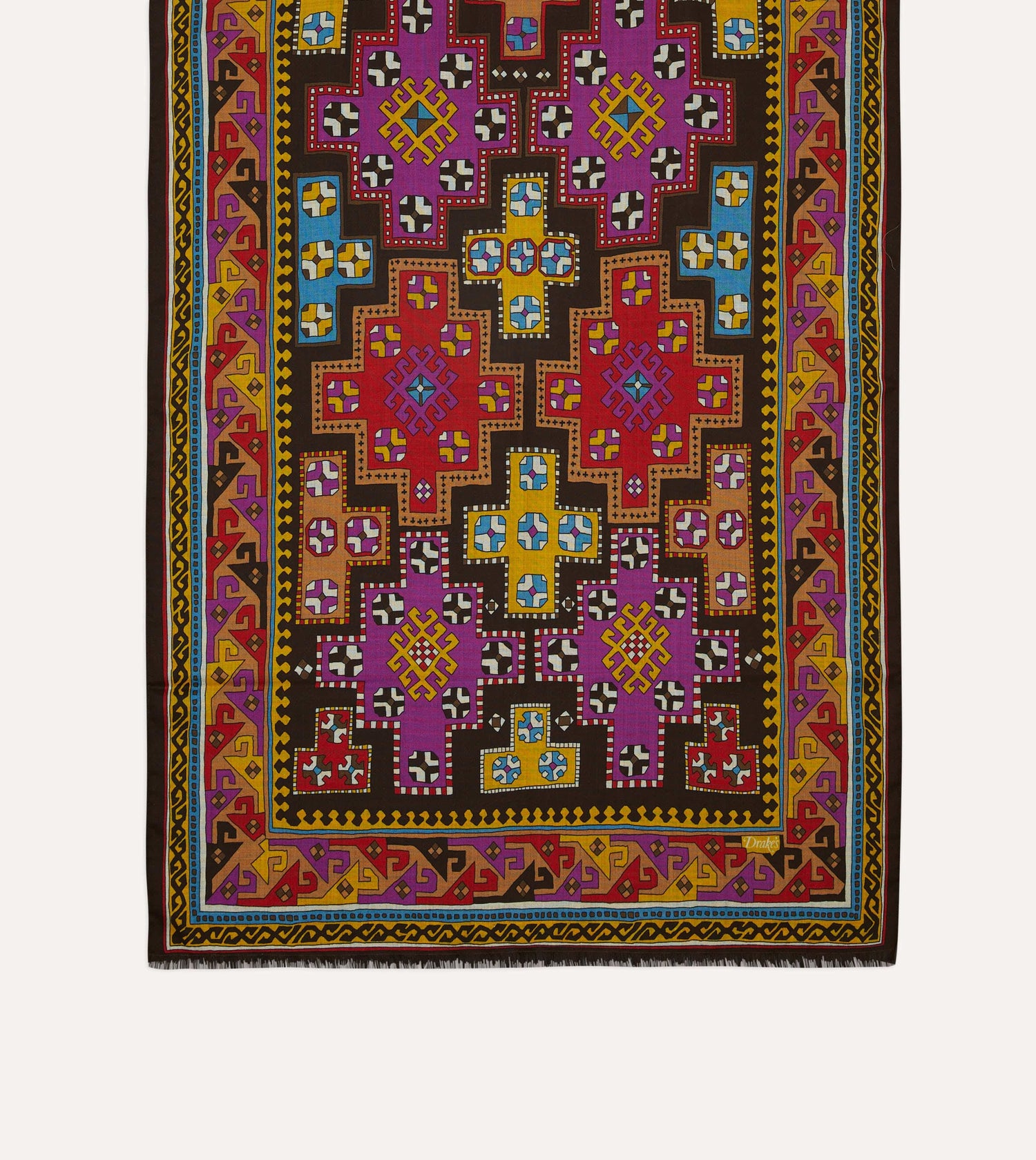 Brown Kilim Print Wool-Silk Scarf