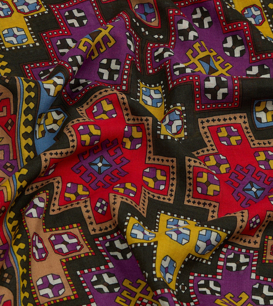 Drake's by A. Levine Black Geometric Print Tubular Wool Silk Scarf