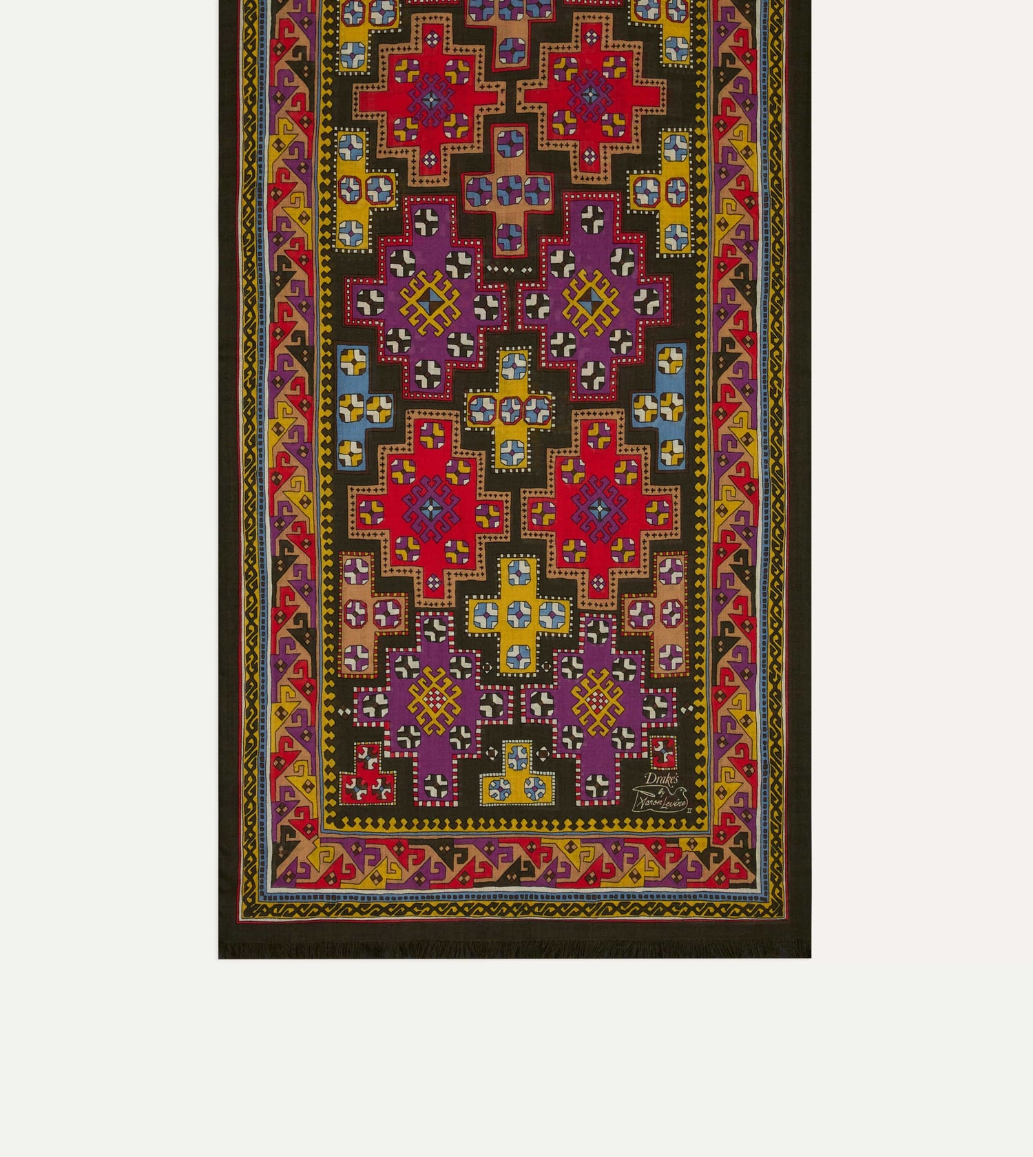 Drake's by A. Levine Black Geometric Print Tubular Wool Silk Scarf