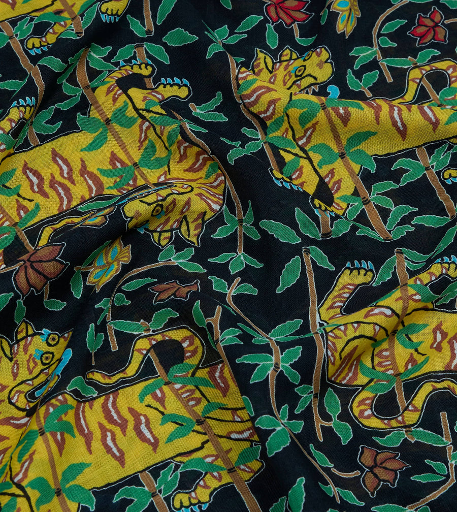 Drake's by A. Levine Black Tigers Print Tubular Wool Silk Scarf