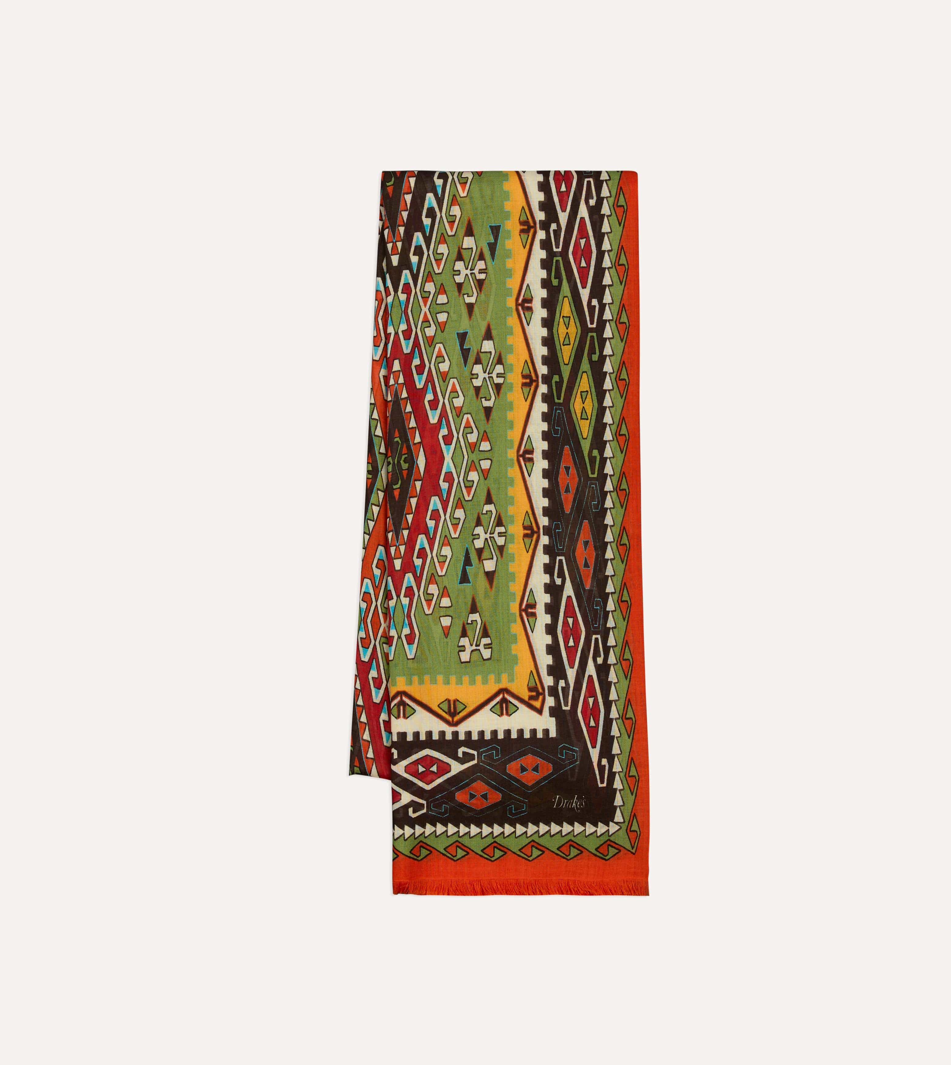 Red Kilim Print Tubular Wool Silk Scarf