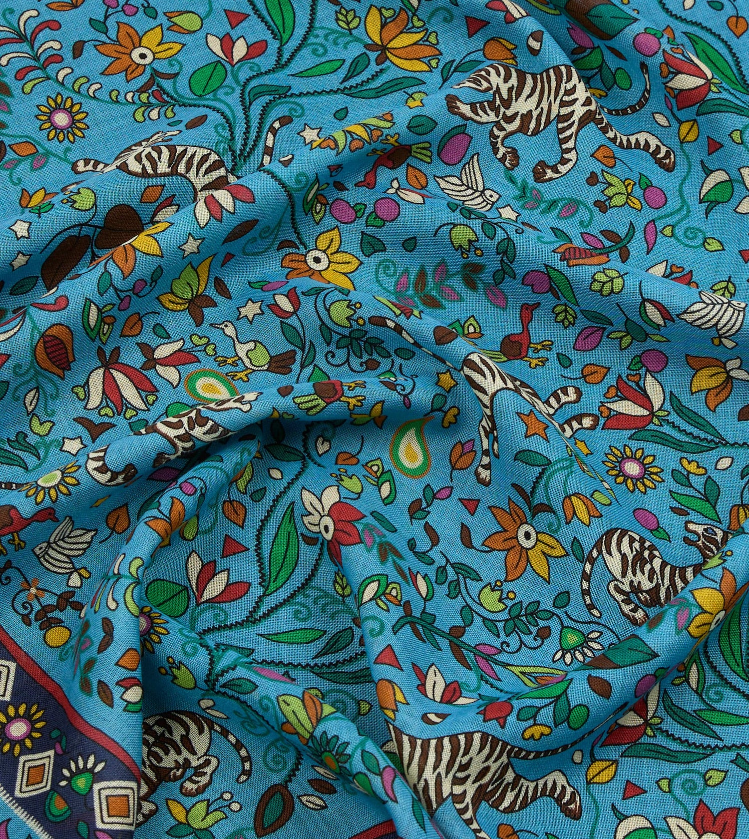 Blue Tiger Garden Print Wool Silk Scarf