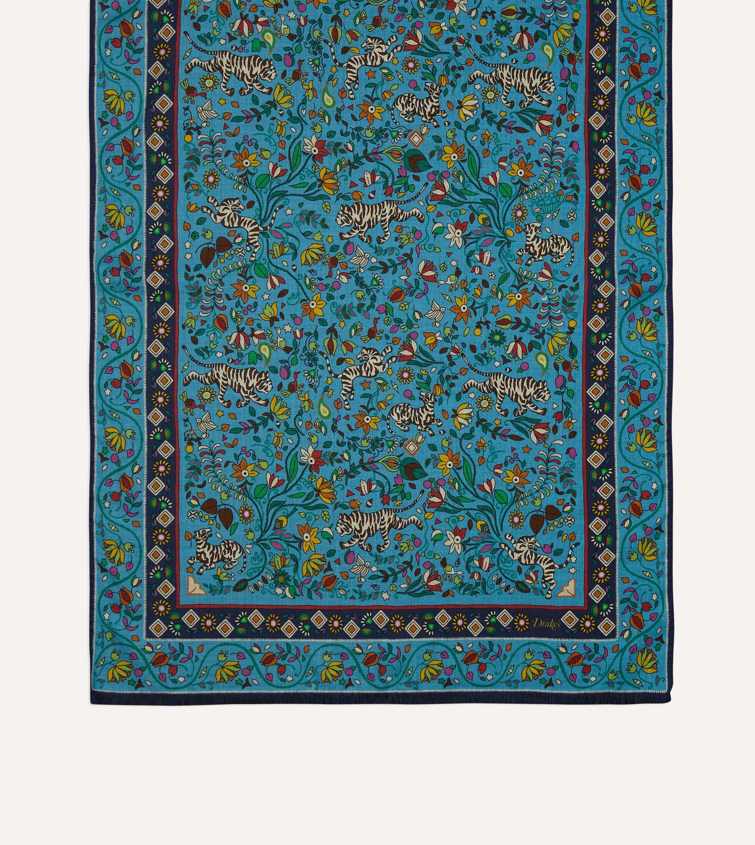 Blue Tiger Garden Print Wool Silk Scarf
