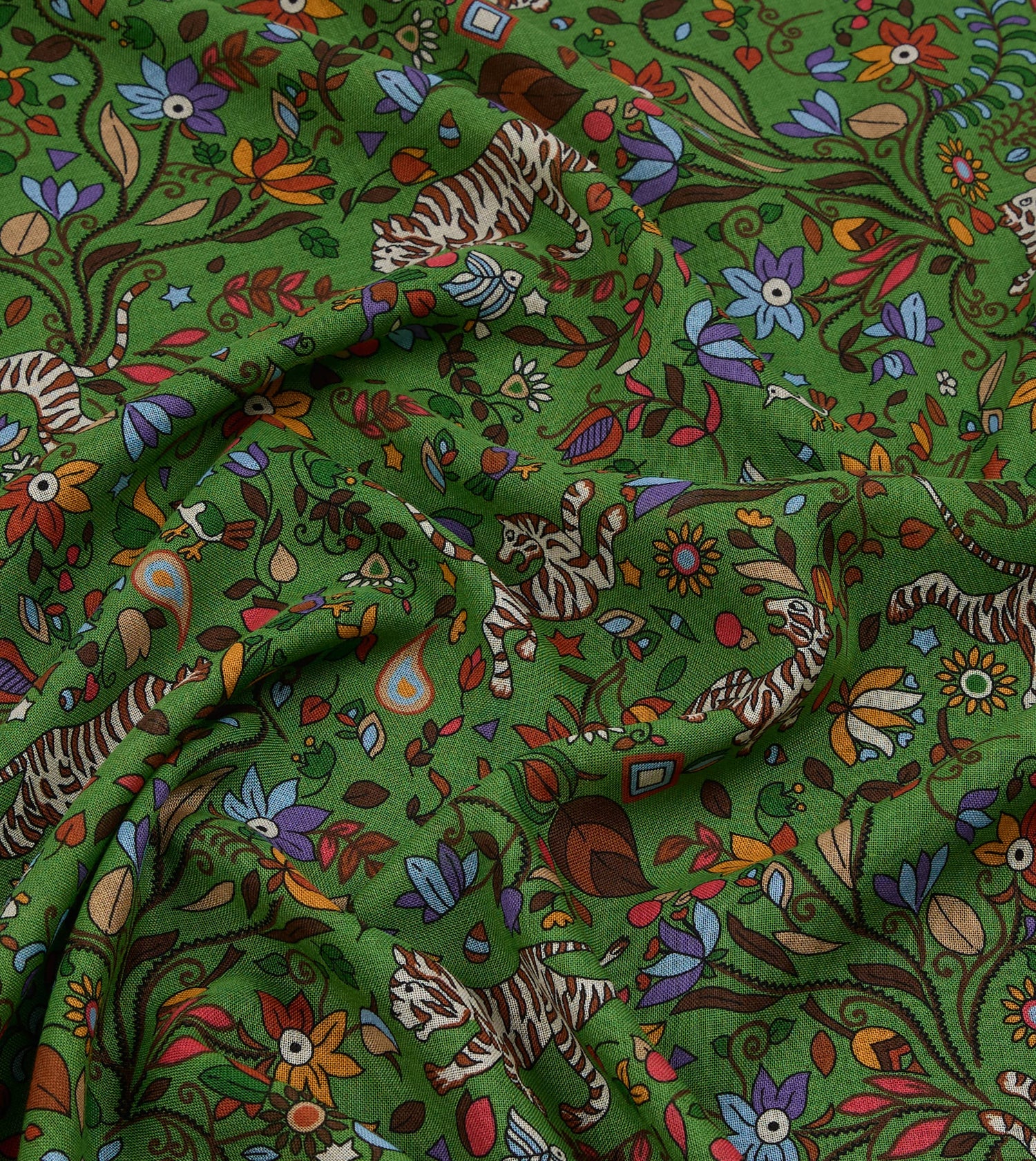 Green Tiger Garden Print Wool Silk Scarf