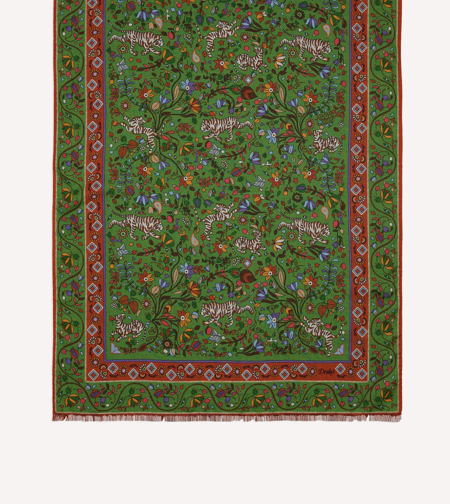 Green Tiger Garden Print Wool Silk Scarf