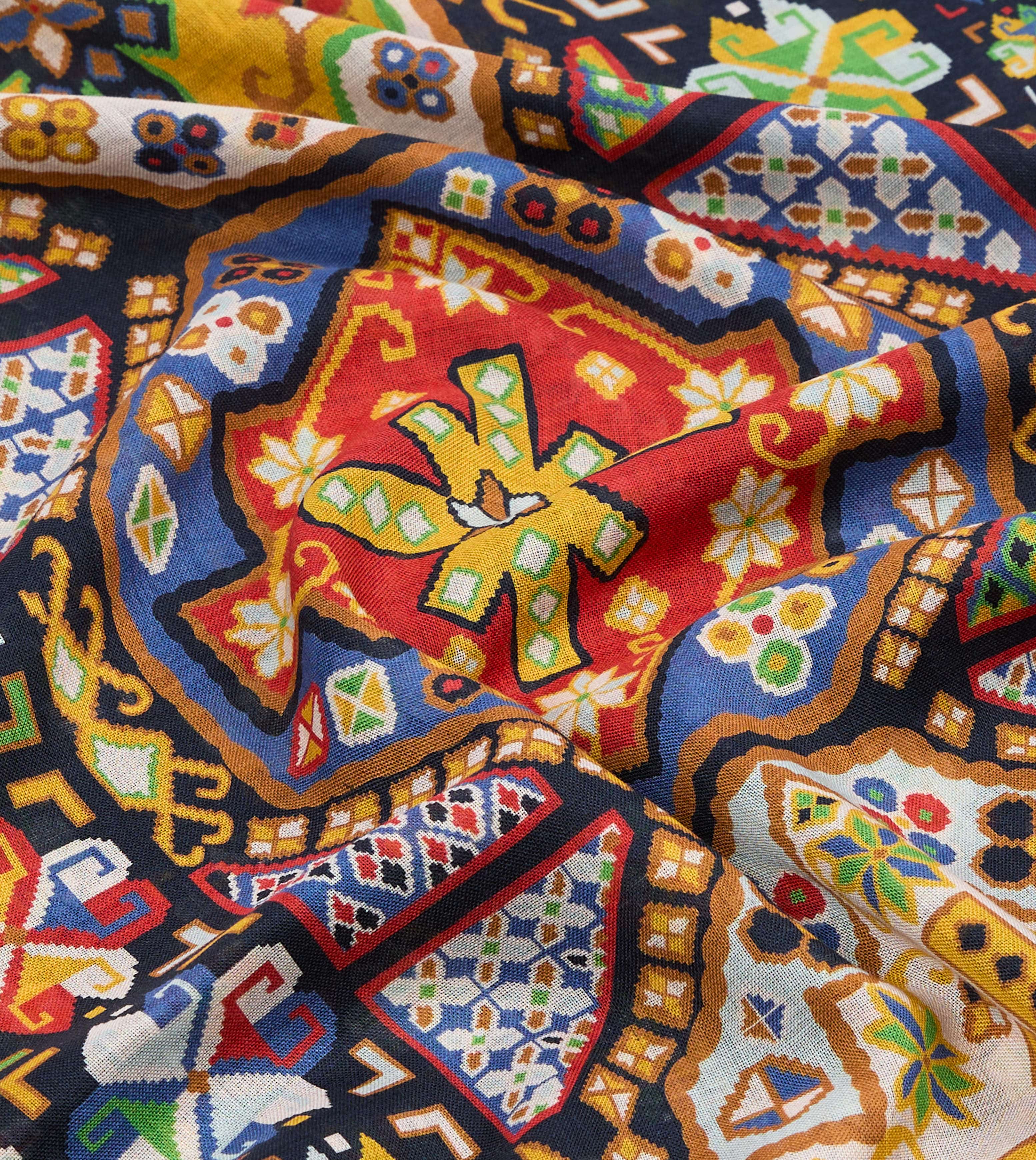Navy Carpet Print Tubular Wool-Silk Scarf – Drakes