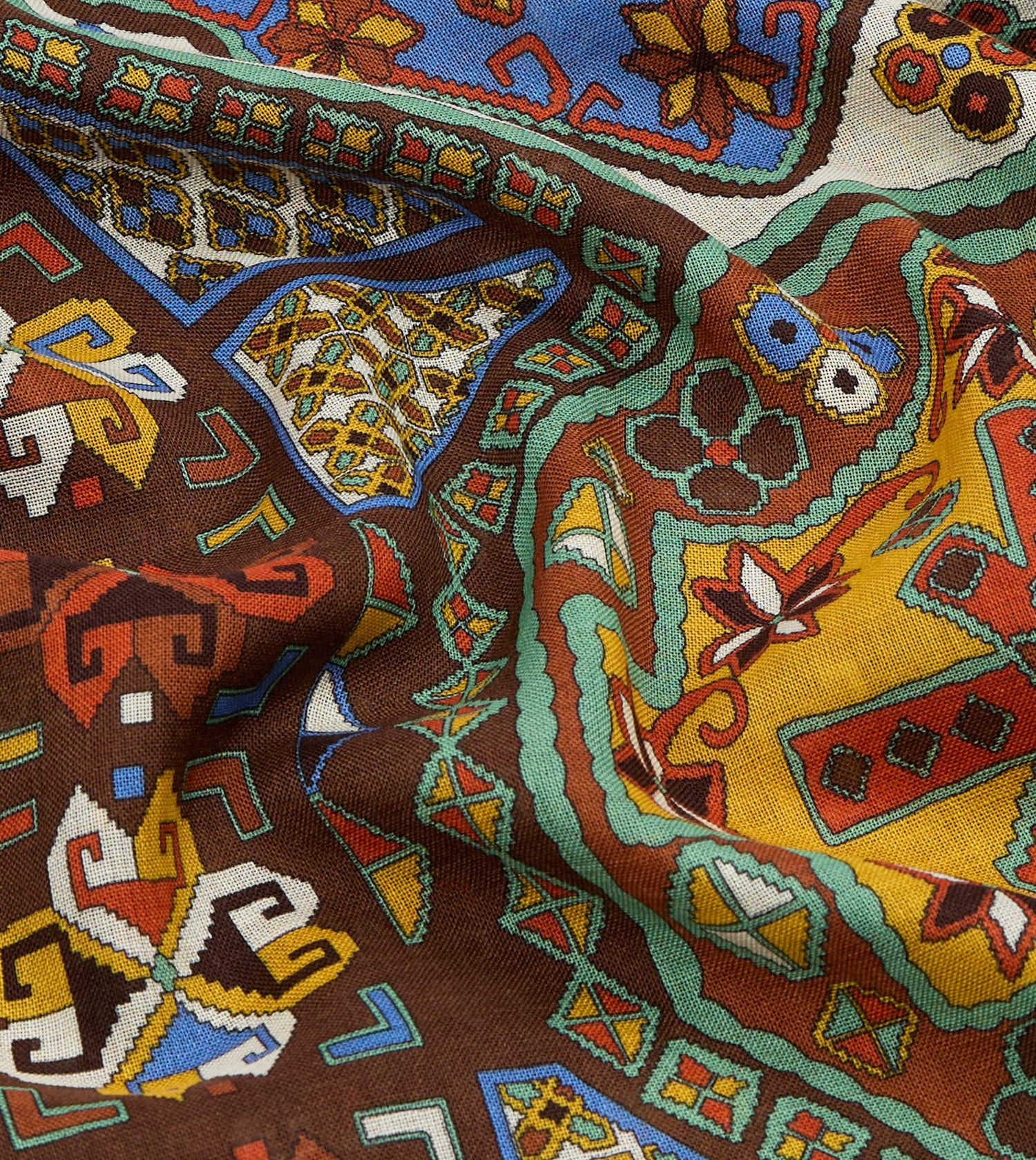 Brown Carpet Print Tubular Wool-Silk Scarf