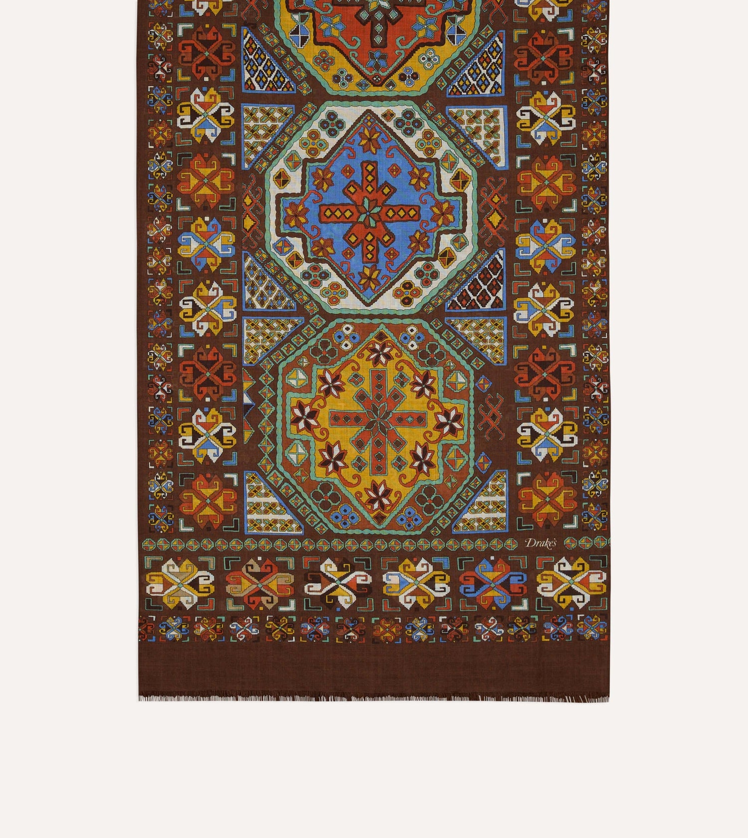 Brown Carpet Print Tubular Wool-Silk Scarf