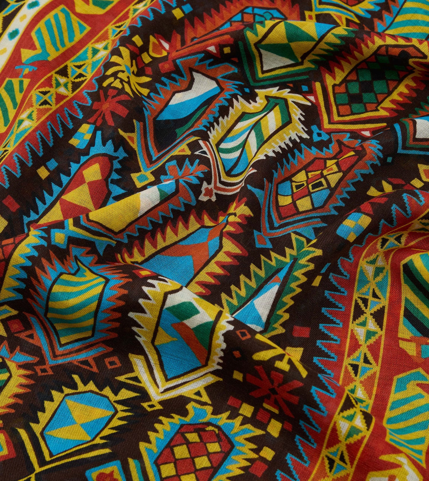 Brown Rug Print Tubular Wool-Silk Scarf