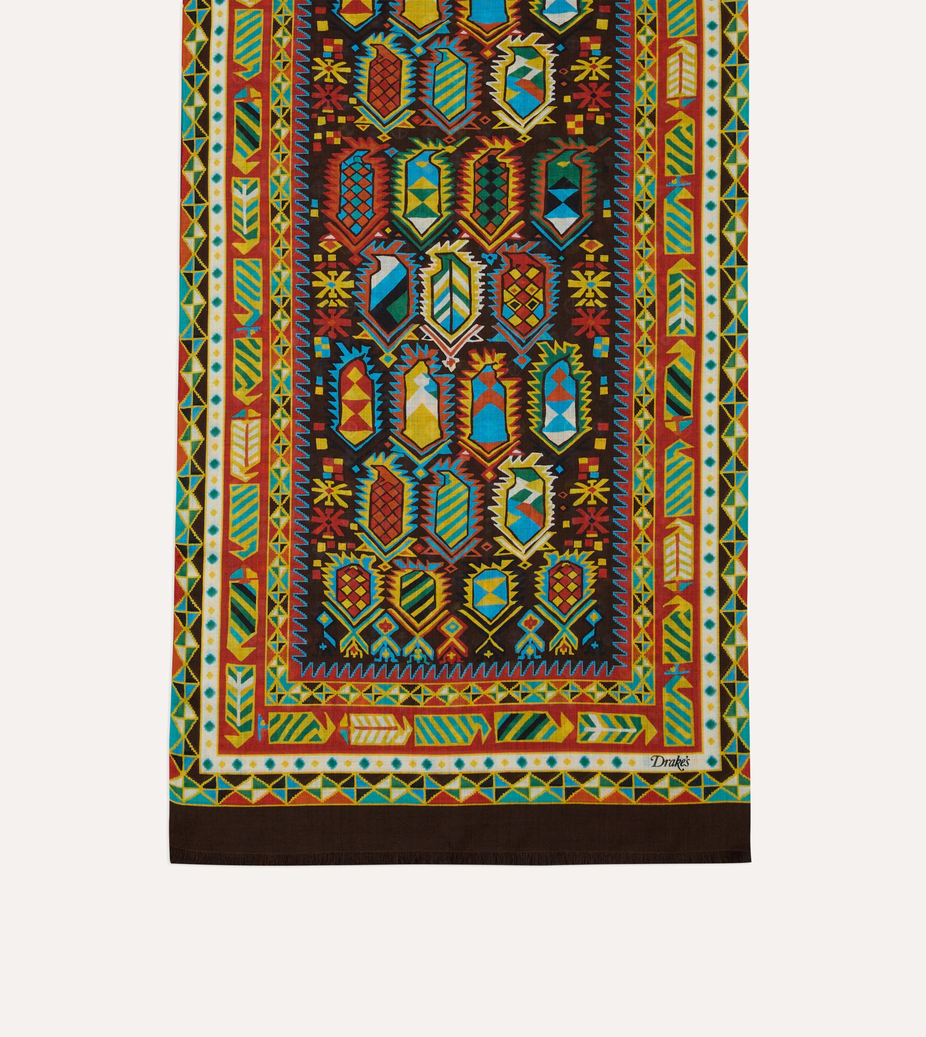 Brown Rug Print Tubular Wool-Silk Scarf