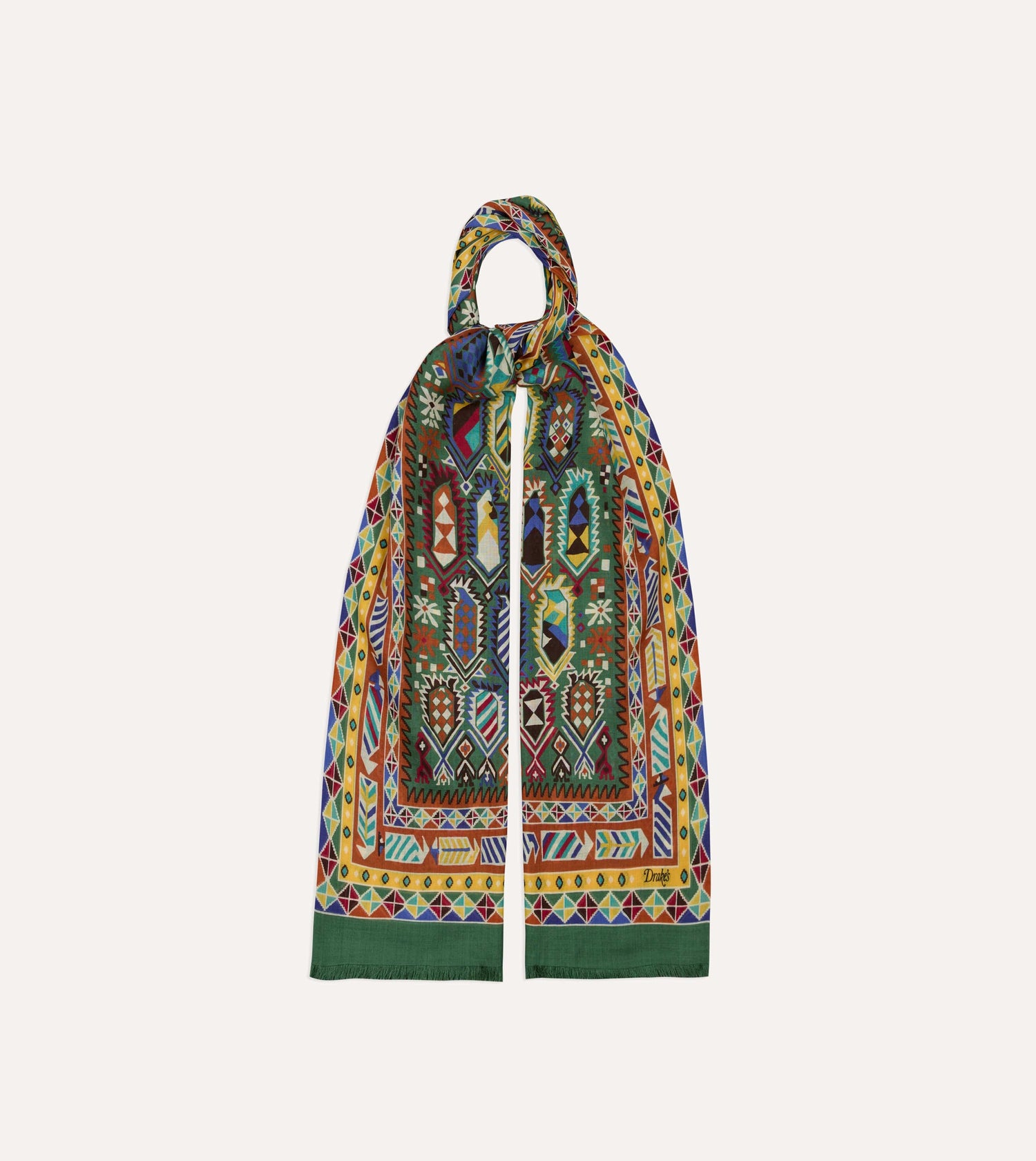 Olive Rug Print Tubular Wool-Silk Scarf