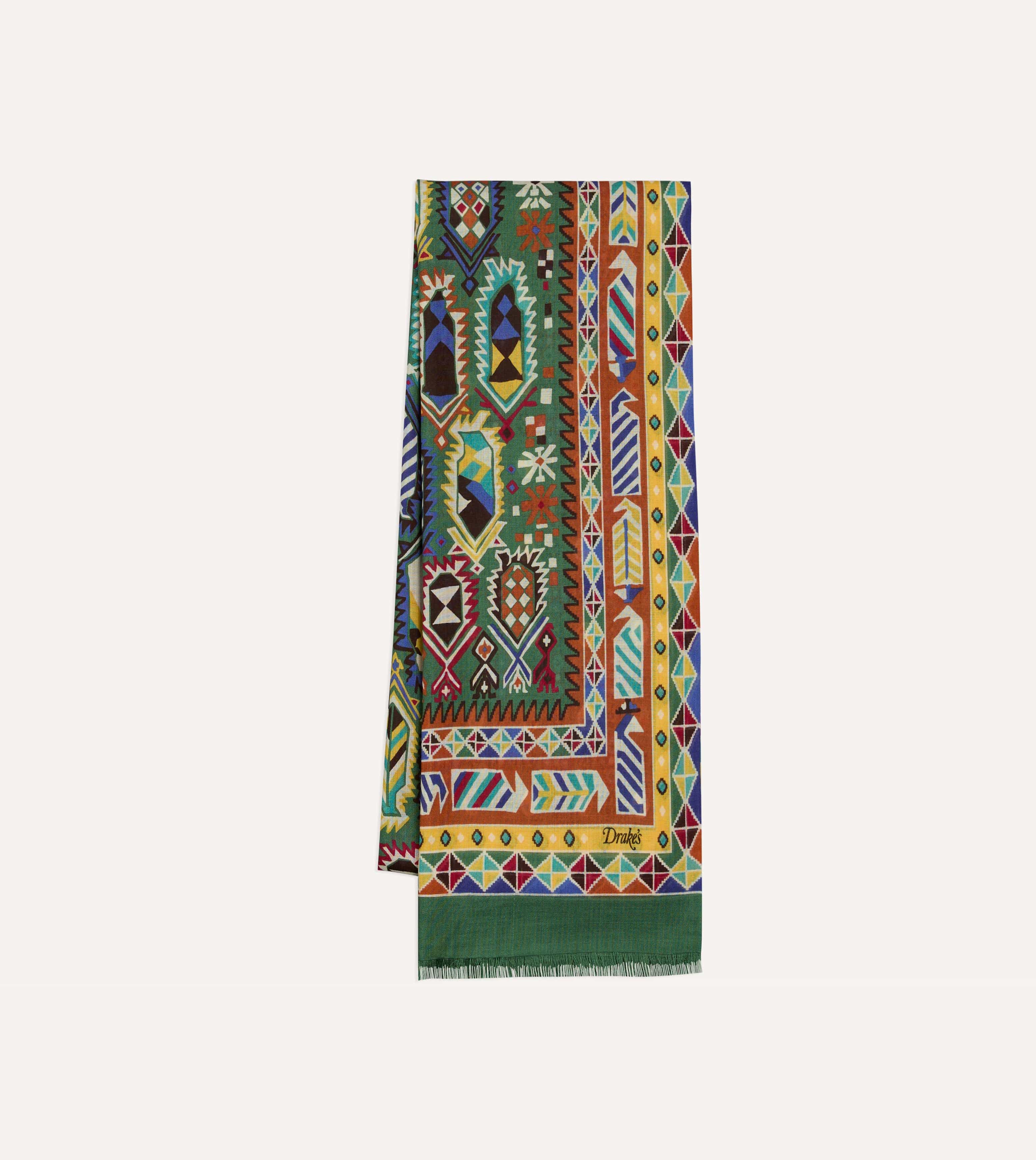 Olive Rug Print Tubular Wool-Silk Scarf